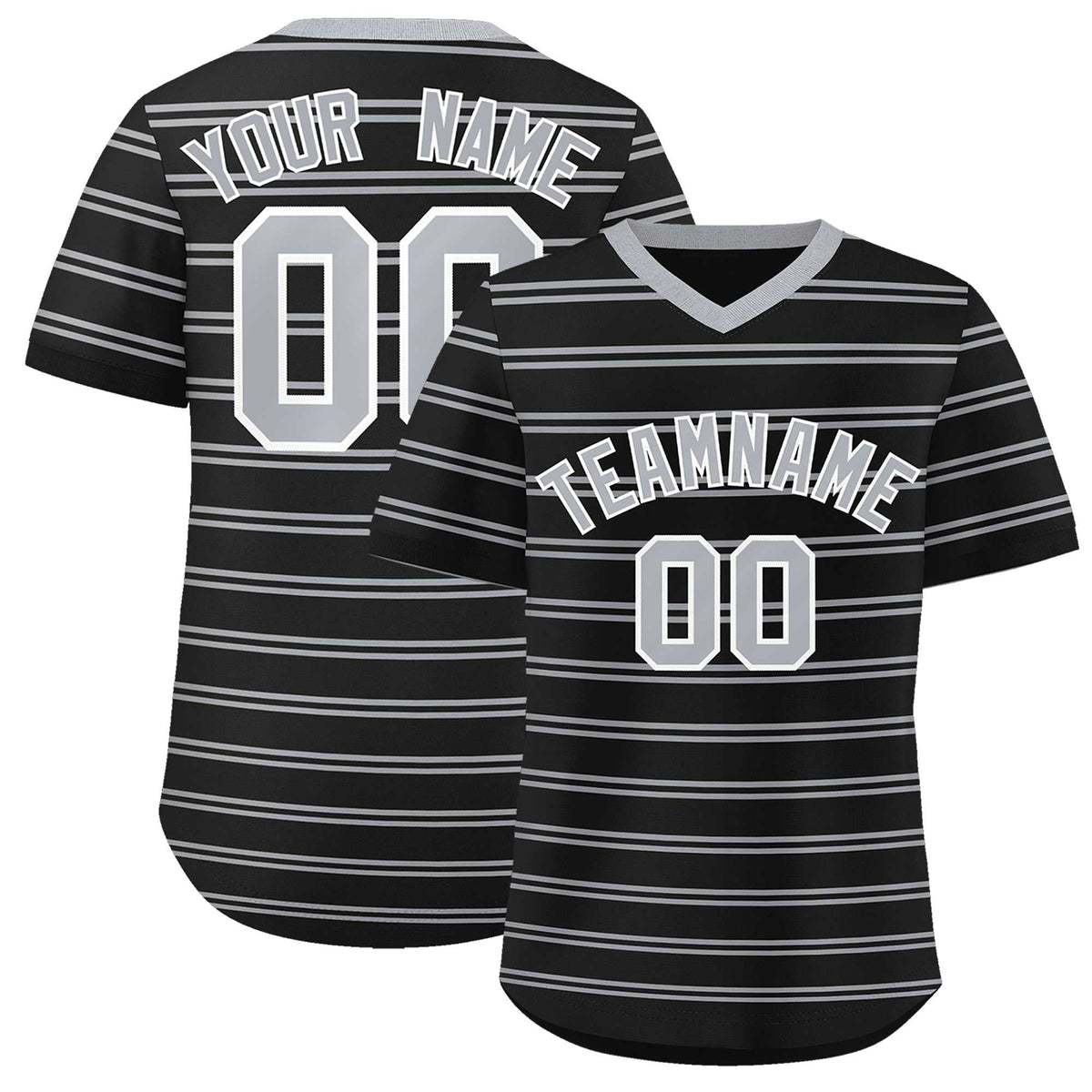 Custom Black Gray Personalized Horizontal Stripe Authentic Pullover Baseball Jersey | KXKSHOP