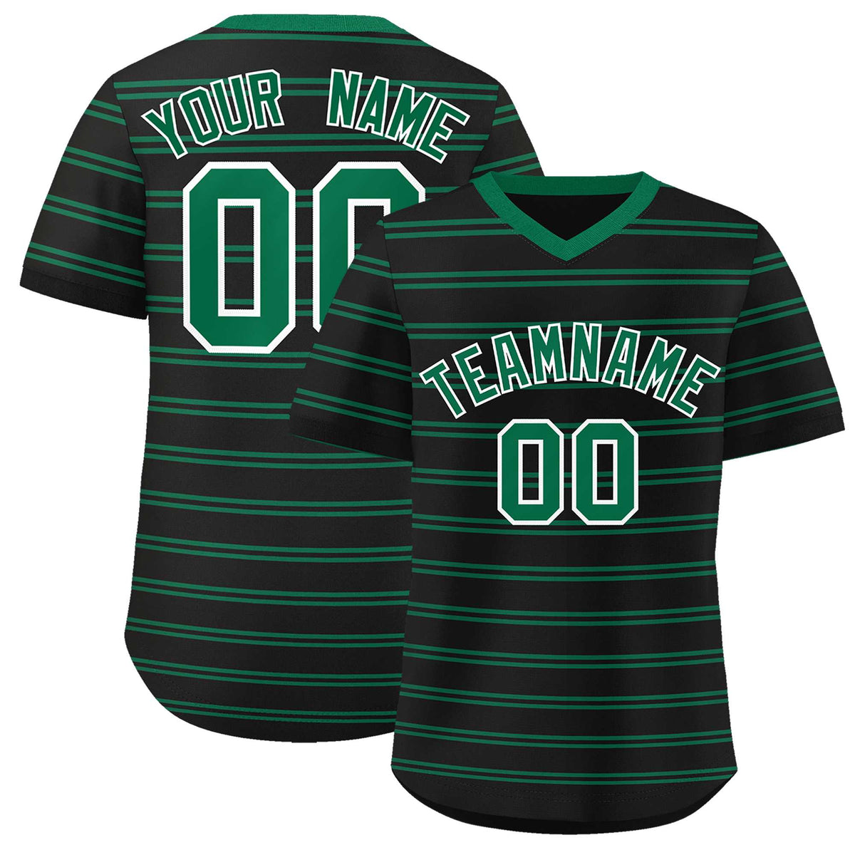Custom Black Kelly Green Personalized Horizontal Stripe Authentic Pullover Baseball Jersey | KXKSHOP