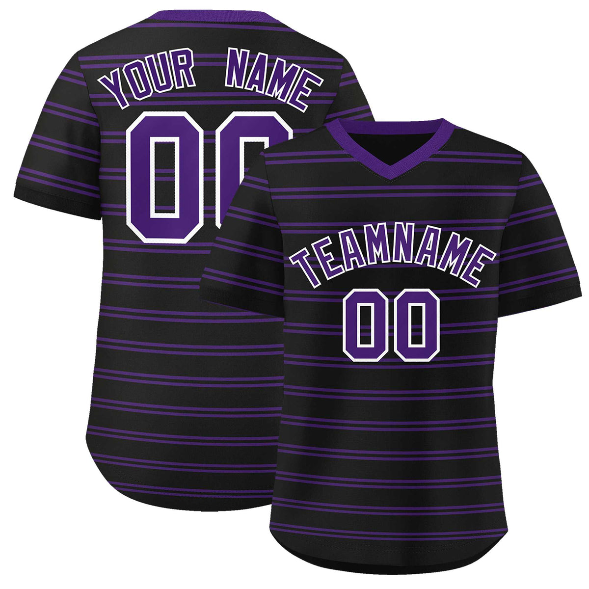 Custom Black Purple Personalized Horizontal Stripe Authentic Pullover Baseball Jersey | KXKSHOP