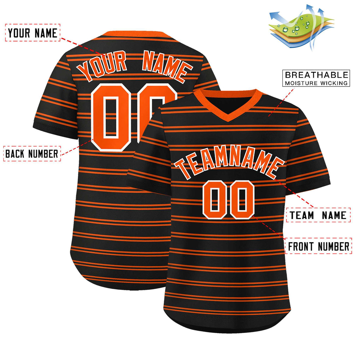 Custom Black Orange Personalized Horizontal Stripe Authentic Pullover Baseball Jersey | KXKSHOP