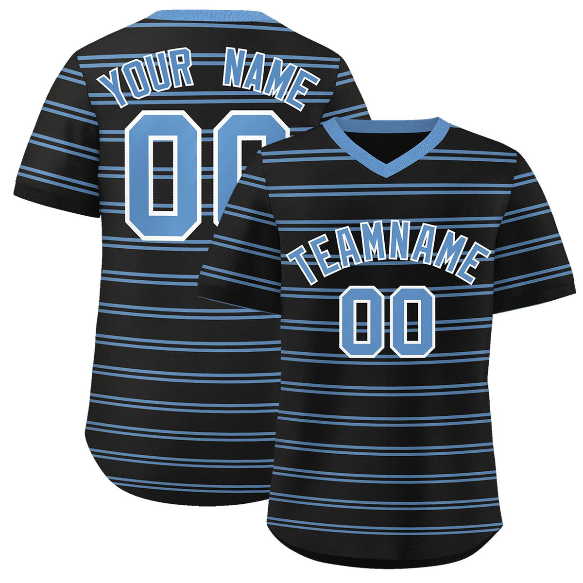 Custom Black Light Blue Personalized Horizontal Stripe Authentic Pullover Baseball Jersey | KXKSHOP