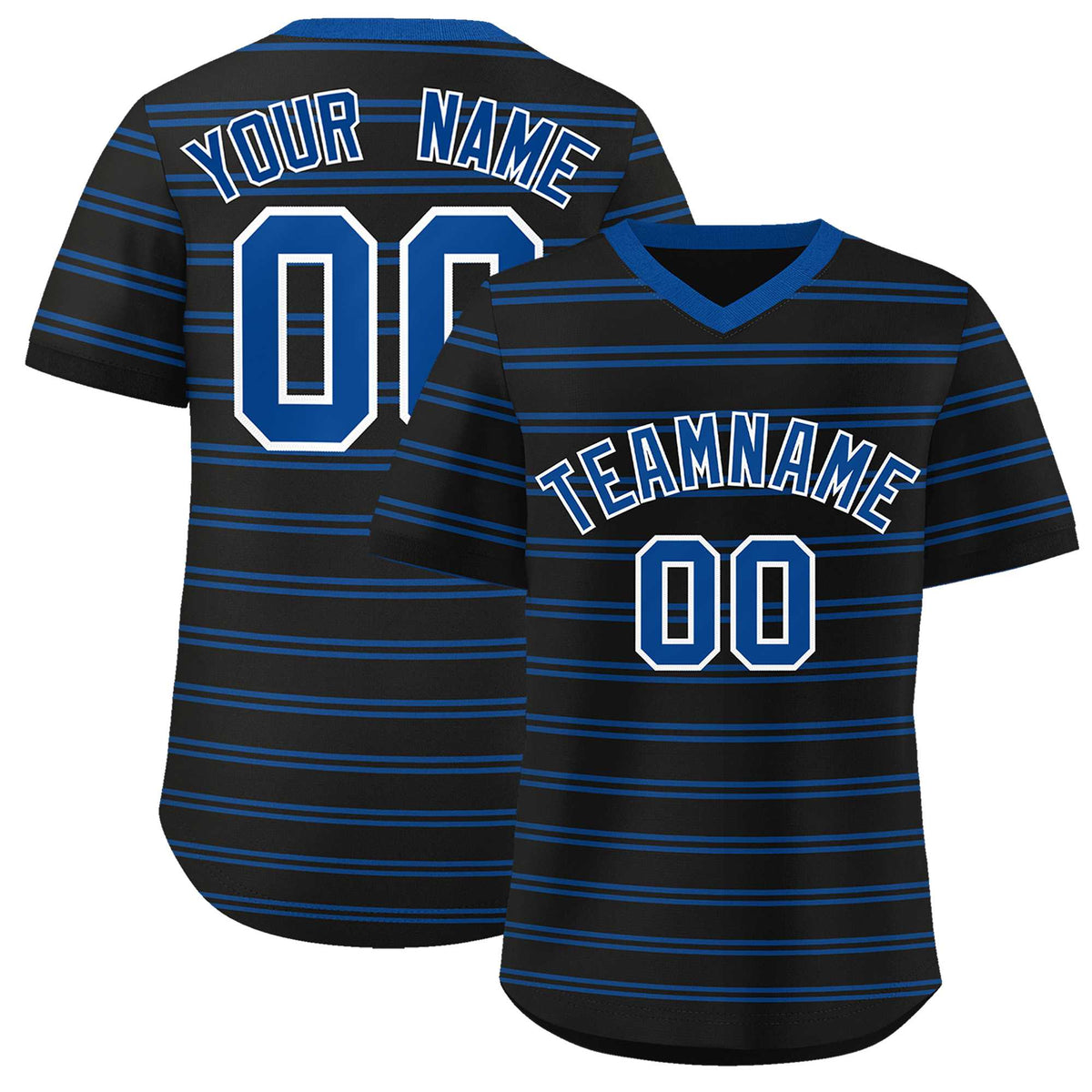 Custom Black Royal Personalized Horizontal Stripe Authentic Pullover Baseball Jersey | KXKSHOP