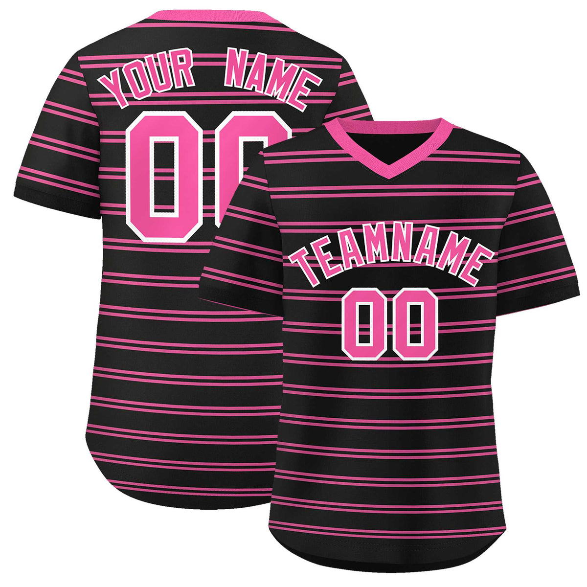 Custom Black Pink Personalized Horizontal Stripe Authentic Pullover Baseball Jersey | KXKSHOP