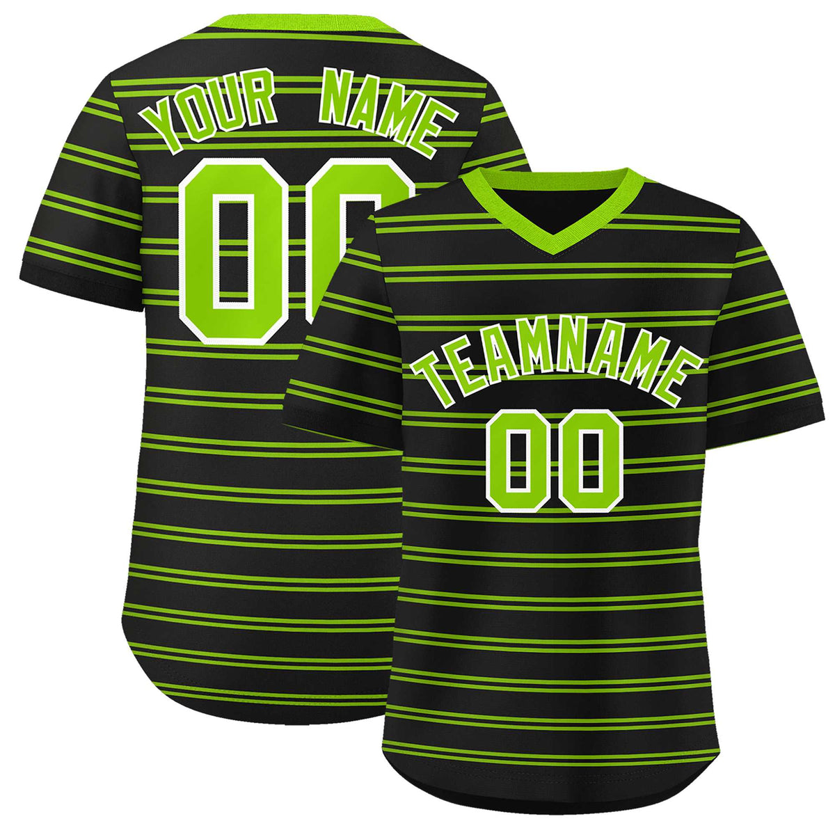 Custom Black Neon Green Personalized Horizontal Stripe Authentic Pullover Baseball Jersey | KXKSHOP