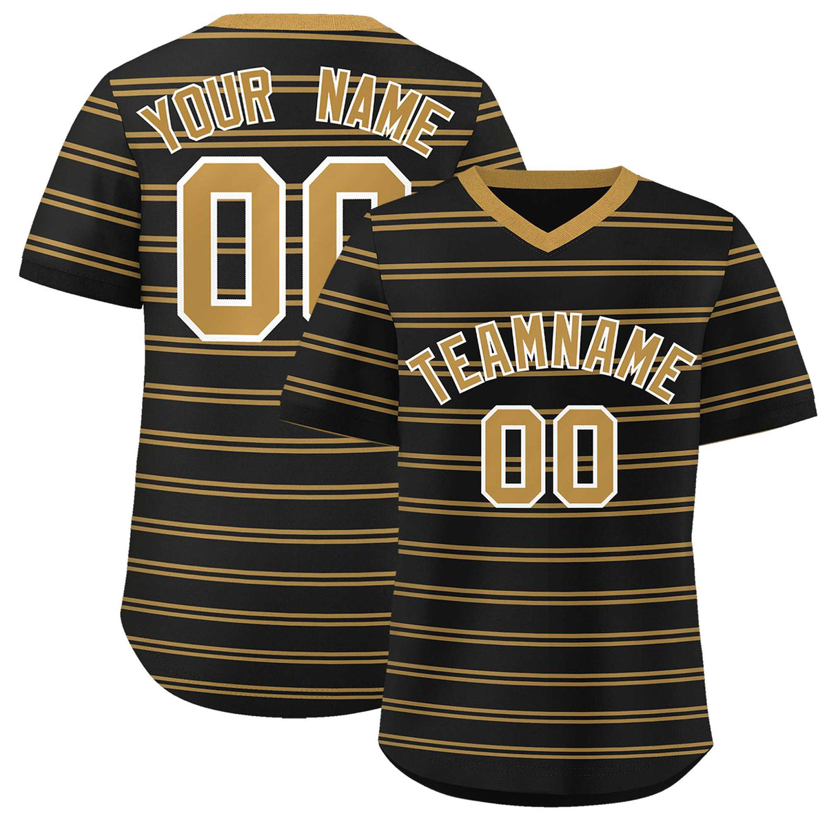 Custom Black Old Gold Personalized Horizontal Stripe Authentic Pullover Baseball Jersey | KXKSHOP