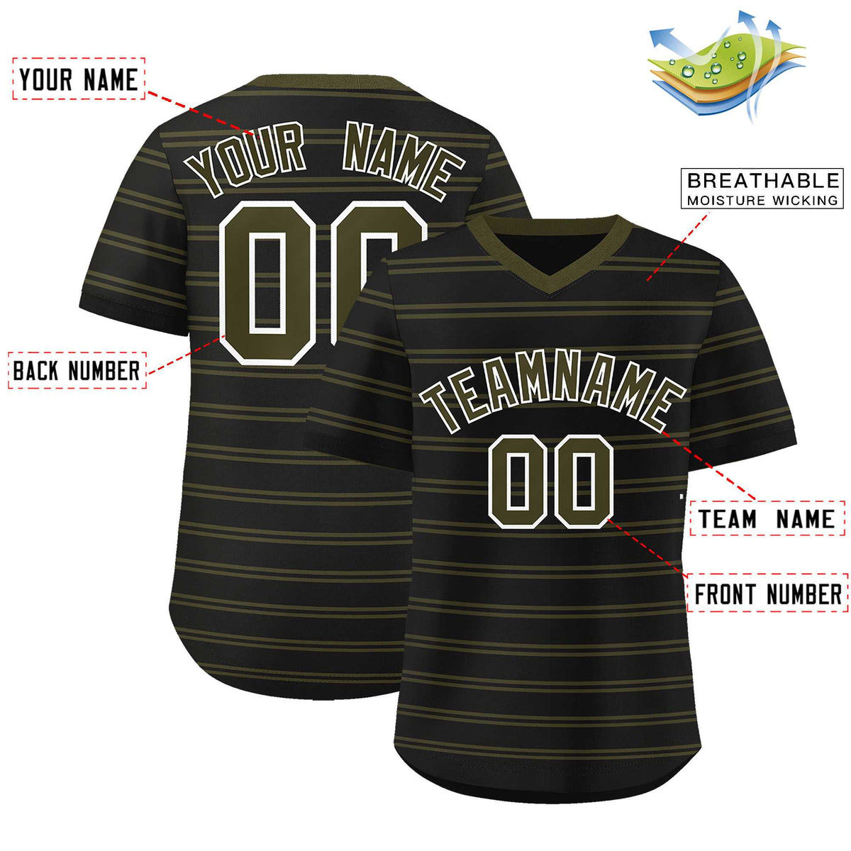 Custom Black Olive Personalized Horizontal Stripe Authentic Pullover Baseball Jersey | KXKSHOP