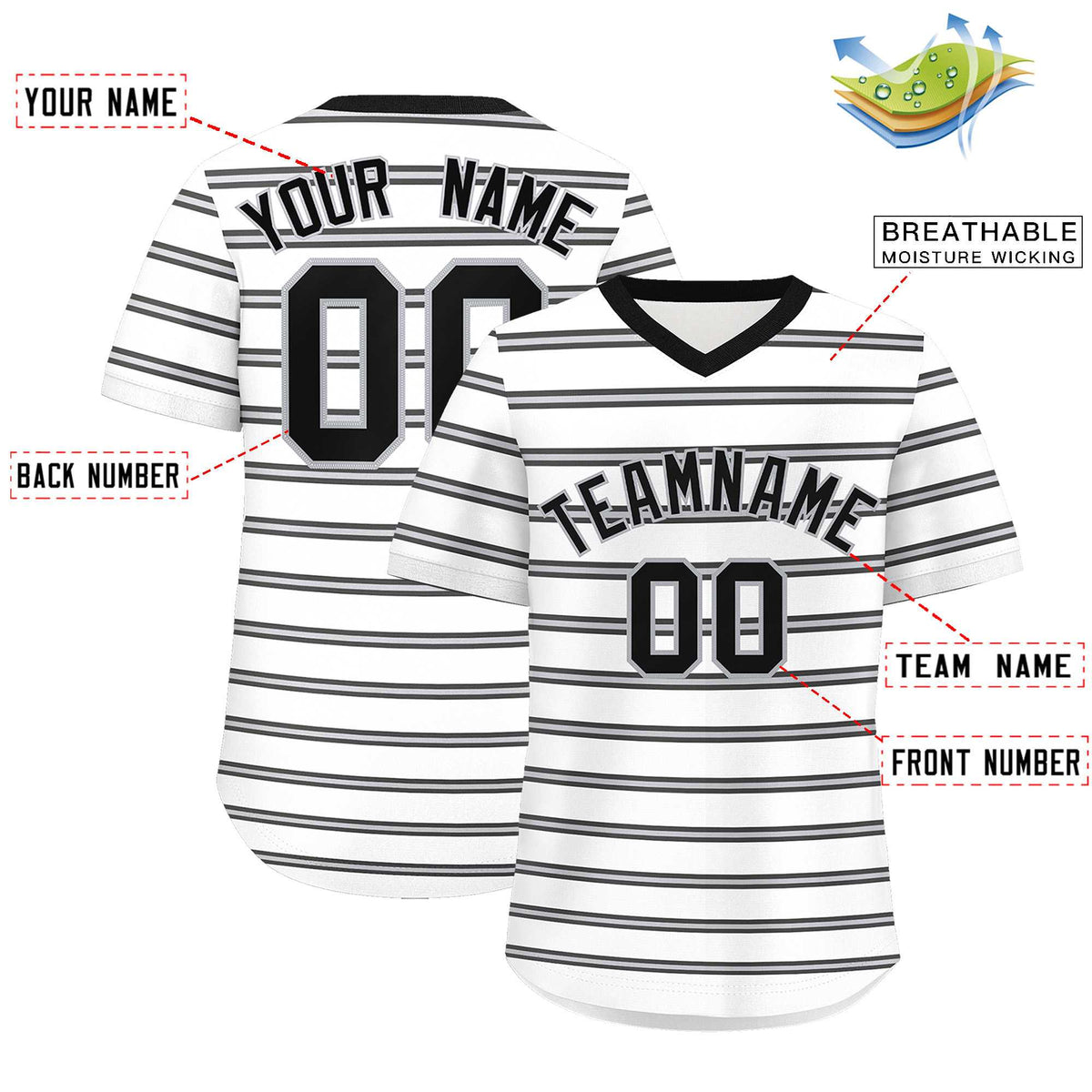 Custom White Black-Gray Personalized Horizontal Stripe Authentic Pullover Baseball Jersey | KXKSHOP
