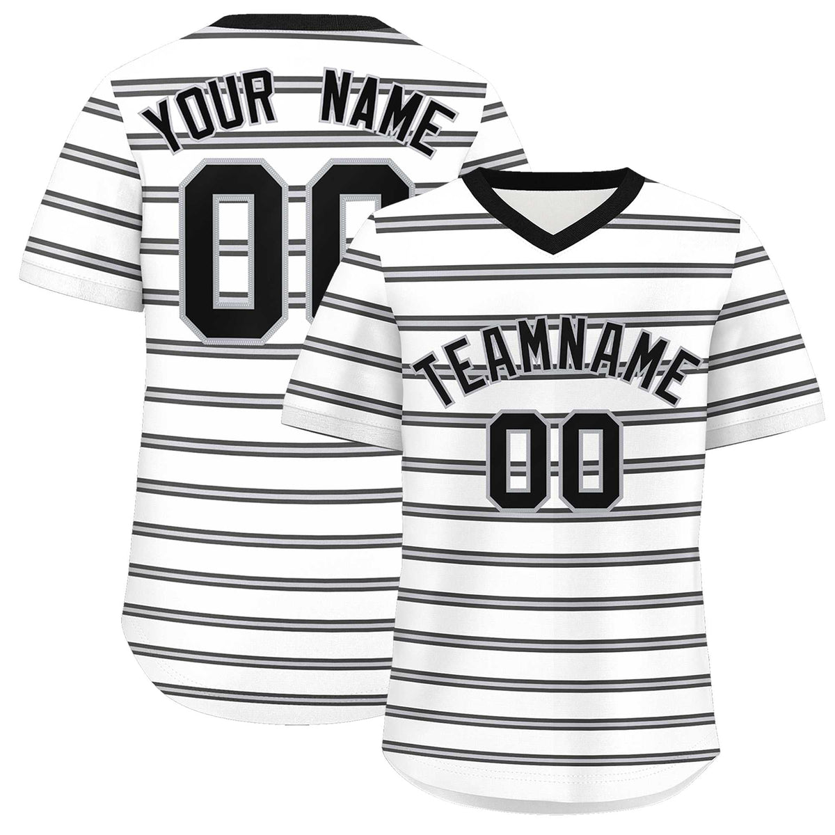 Custom White Black-Gray Personalized Horizontal Stripe Authentic Pullover Baseball Jersey | KXKSHOP