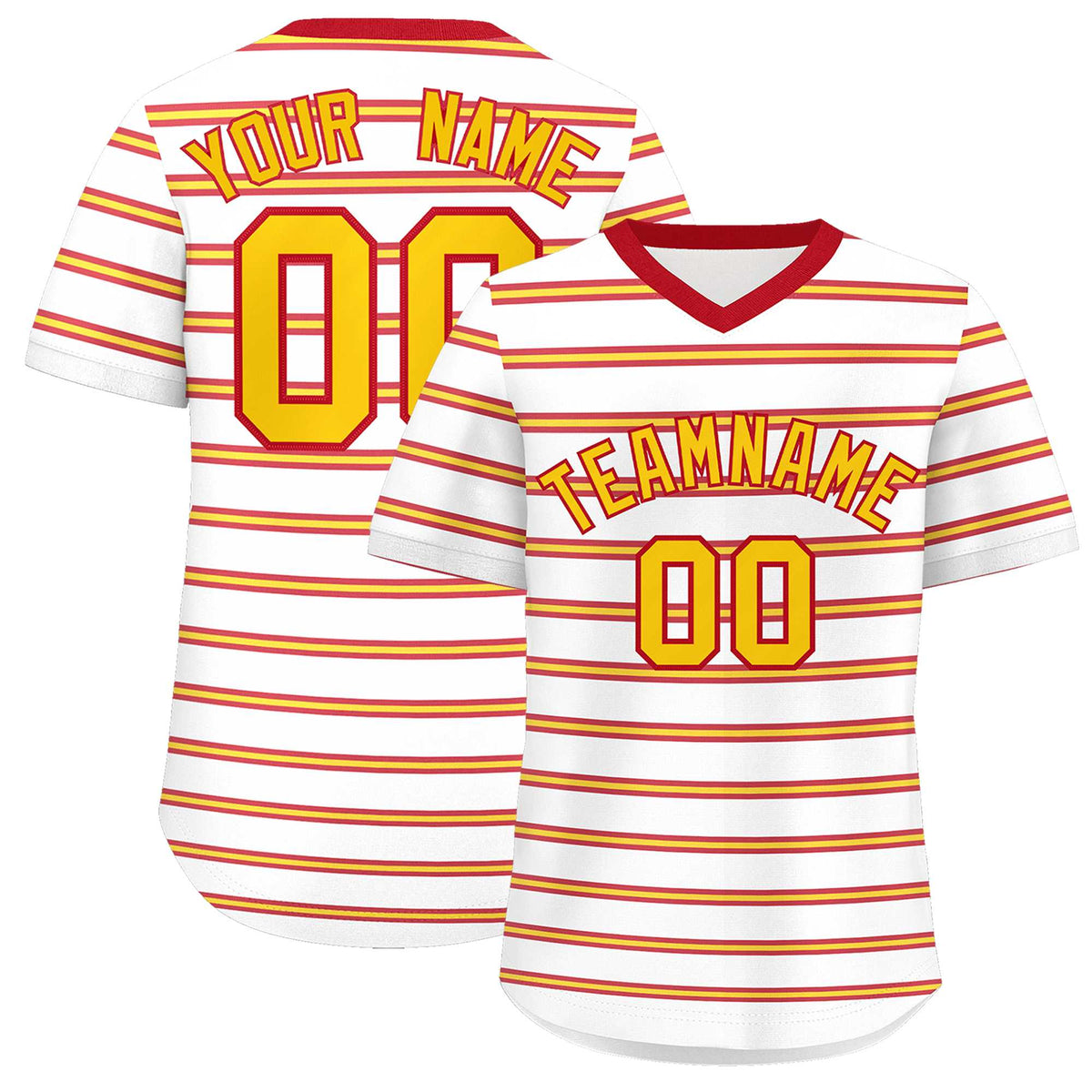 Custom White Red-Gold Personalized Horizontal Stripe Authentic Pullover Baseball Jersey | KXKSHOP