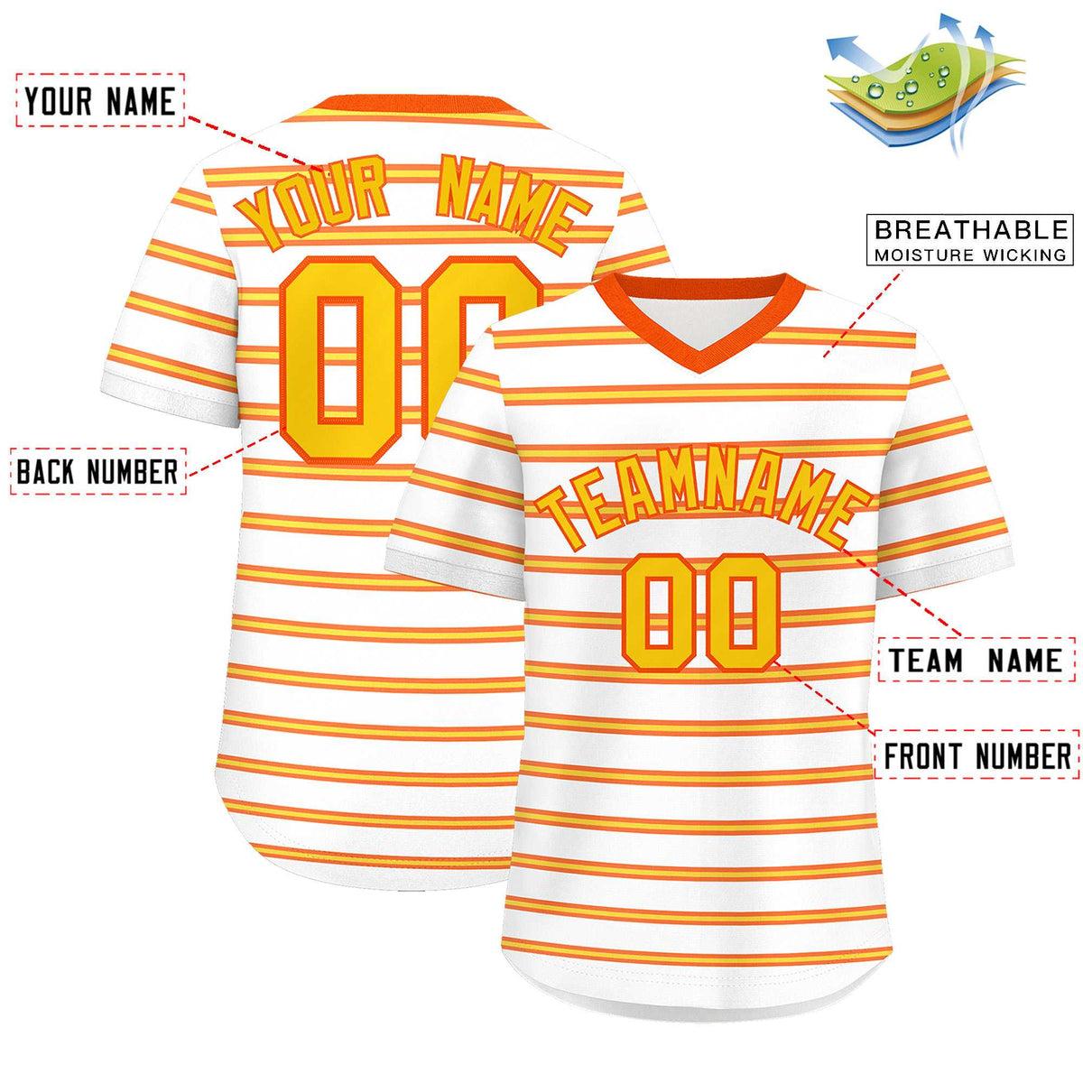 Custom White Orange-Gold Personalized Horizontal Stripe Authentic Pullover Baseball Jersey | KXKSHOP