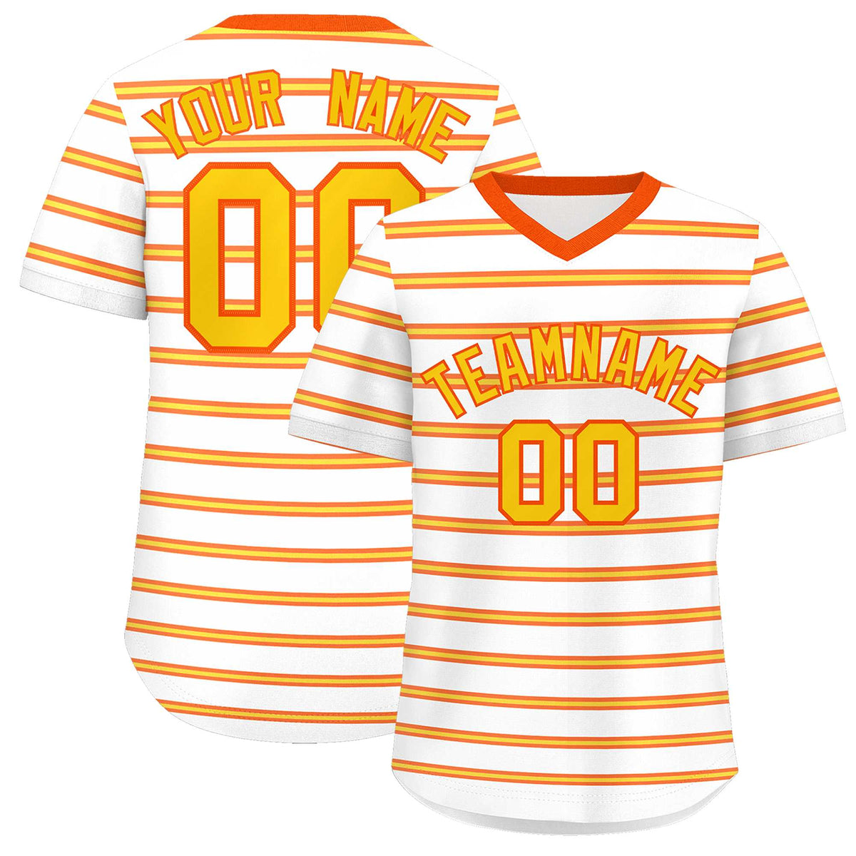 Custom White Orange-Gold Personalized Horizontal Stripe Authentic Pullover Baseball Jersey | KXKSHOP