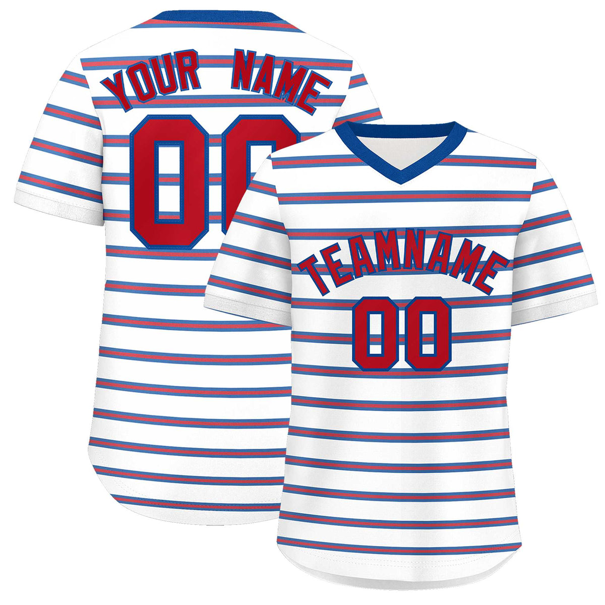 Custom White Royal-Red Personalized Horizontal Stripe Authentic Pullover Baseball Jersey | KXKSHOP