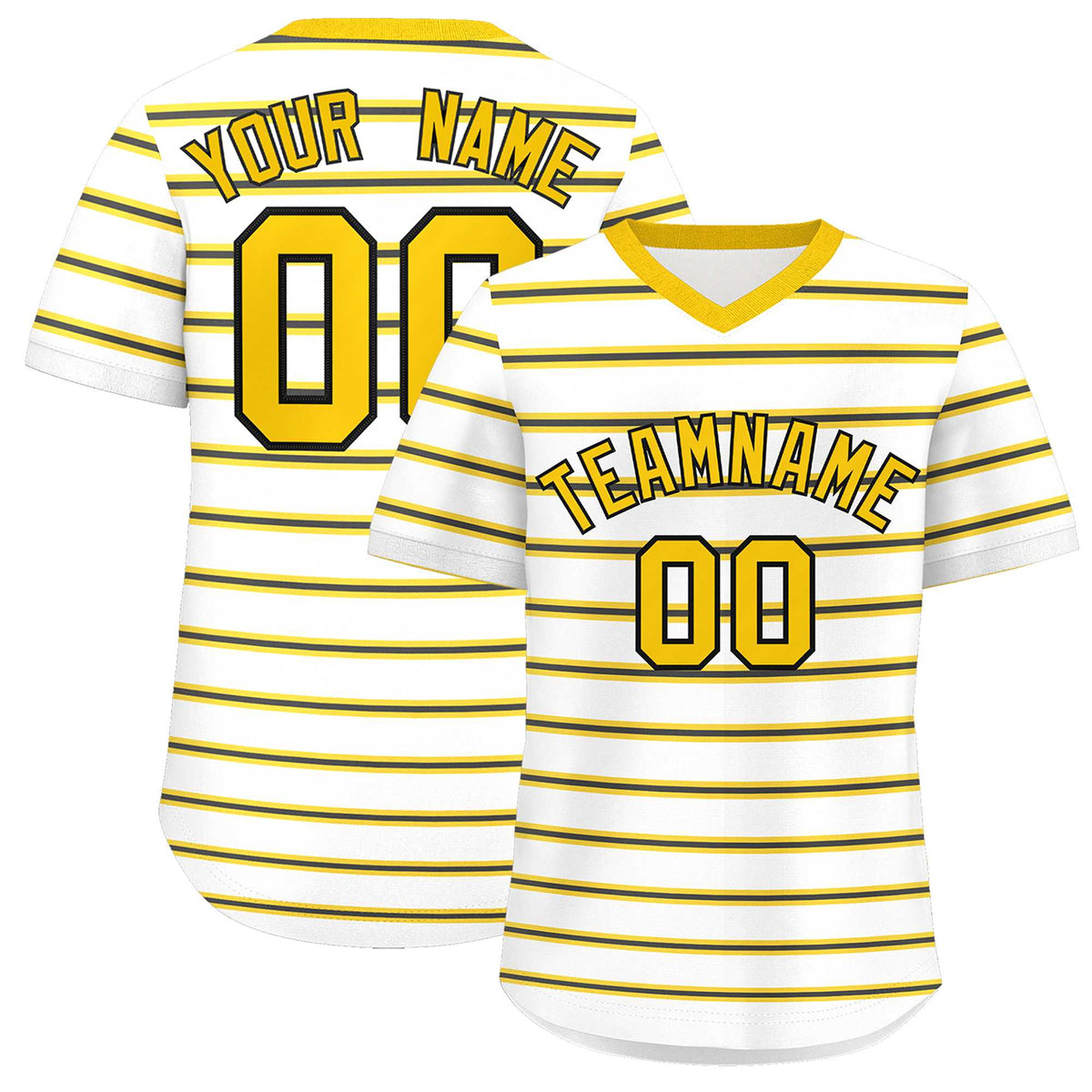 Custom White Gold-Black Personalized Horizontal Stripe Authentic Pullover Baseball Jersey | KXKSHOP