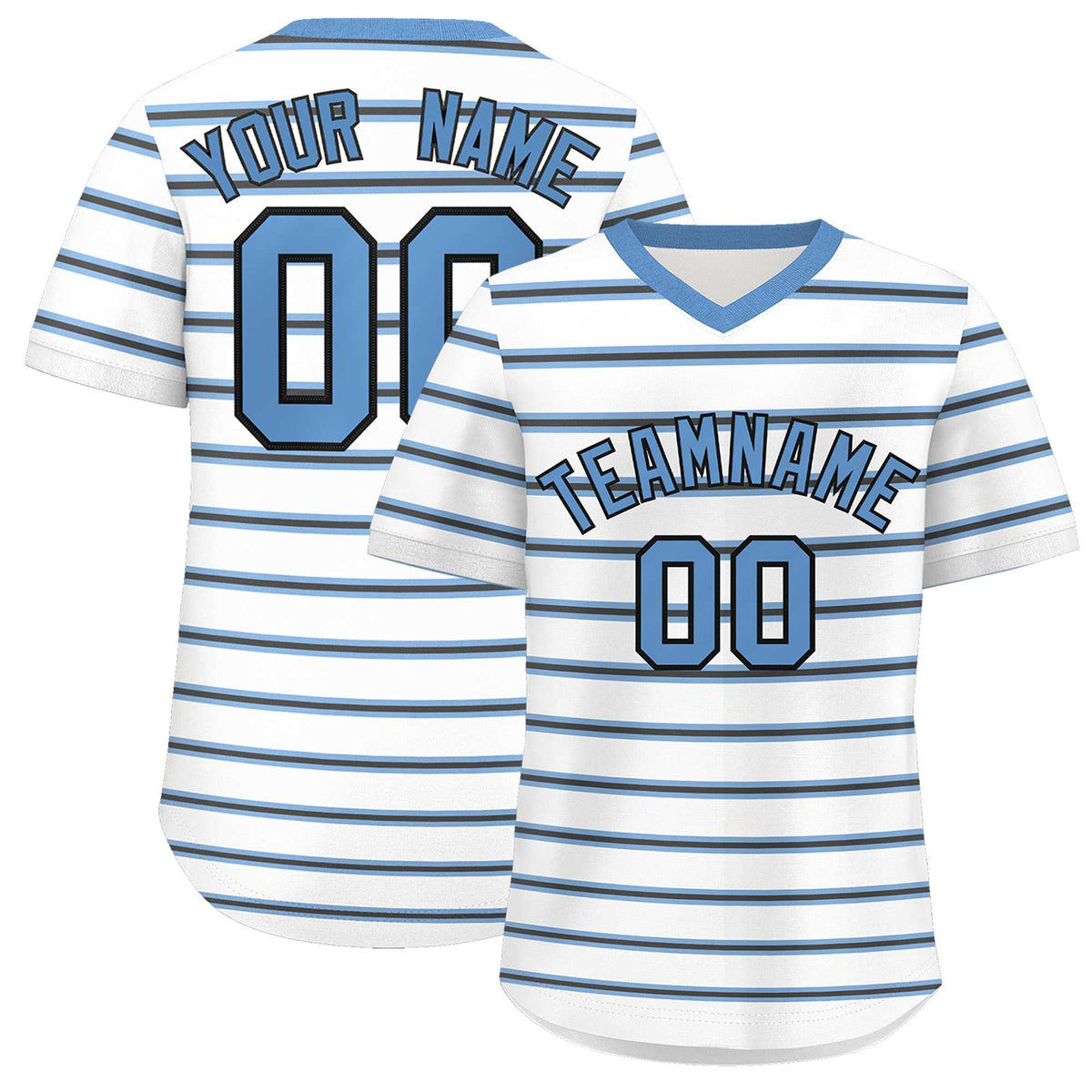 Custom White Light Blue-Black Personalized Horizontal Stripe Authentic Pullover Baseball Jersey | KXKSHOP