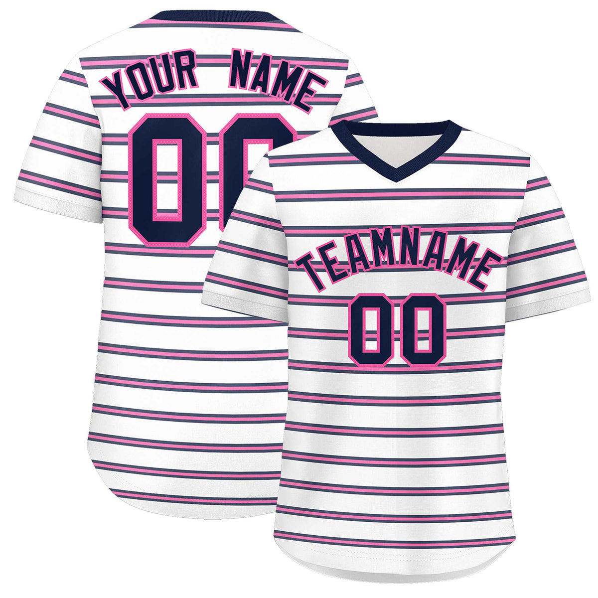 Custom White Navy-Pink Personalized Horizontal Stripe Authentic Pullover Baseball Jersey | KXKSHOP