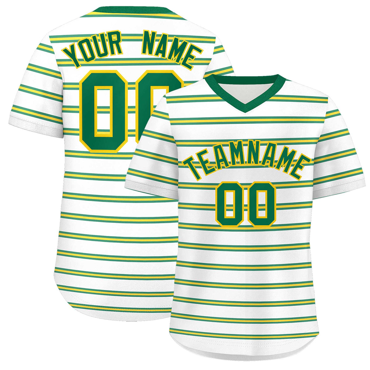 Custom White Kelly Green-Gold Personalized Horizontal Stripe Authentic Pullover Baseball Jersey | KXKSHOP