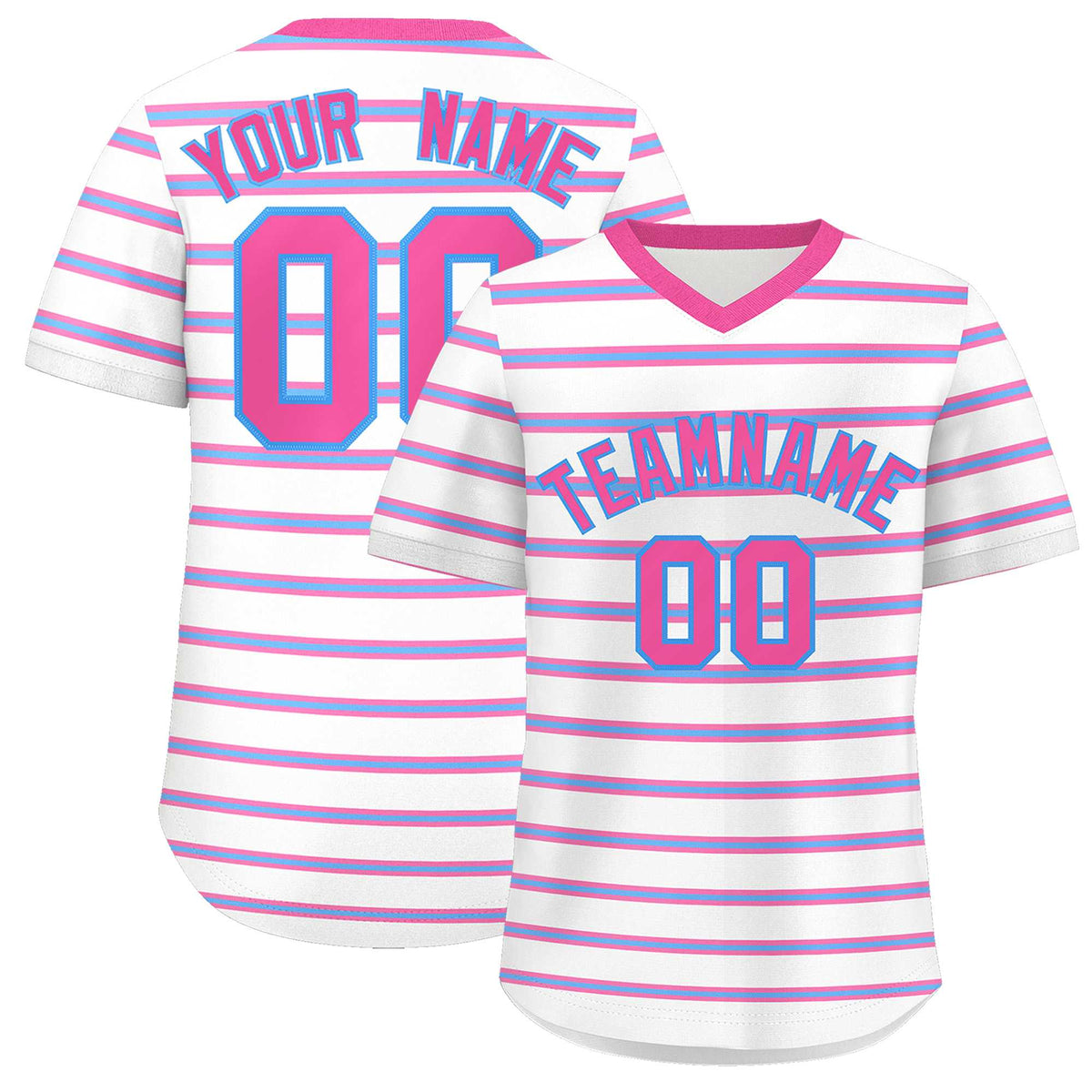 Custom White Pink-Powder Blue Personalized Horizontal Stripe Authentic Pullover Baseball Jersey | KXKSHOP