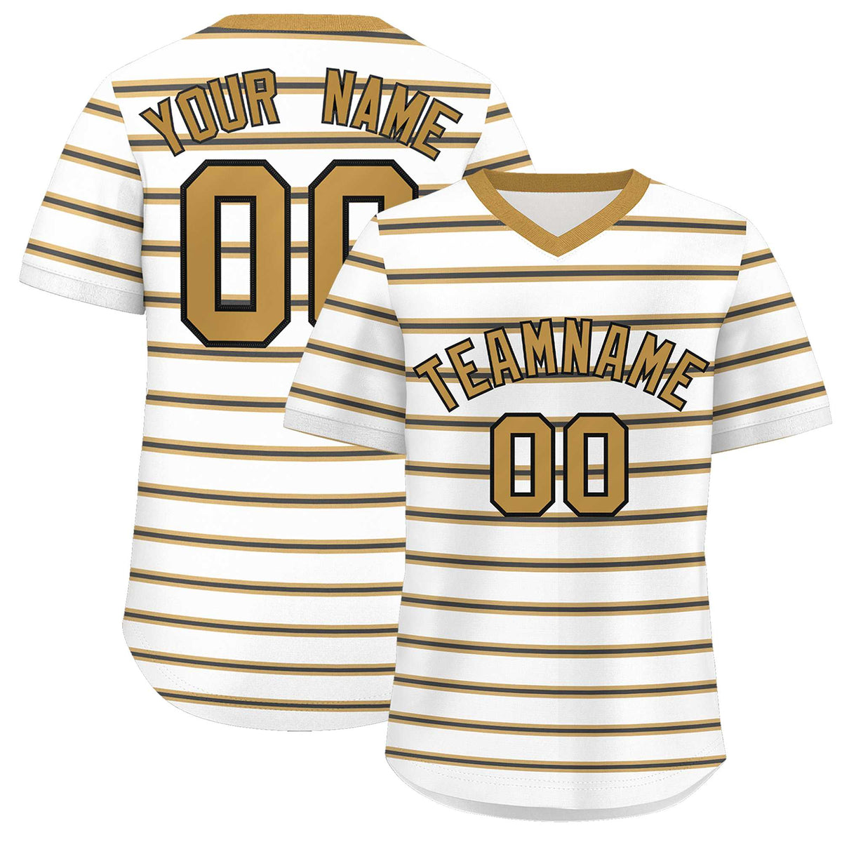 Custom White Old Gold-Black Personalized Horizontal Stripe Authentic Pullover Baseball Jersey | KXKSHOP