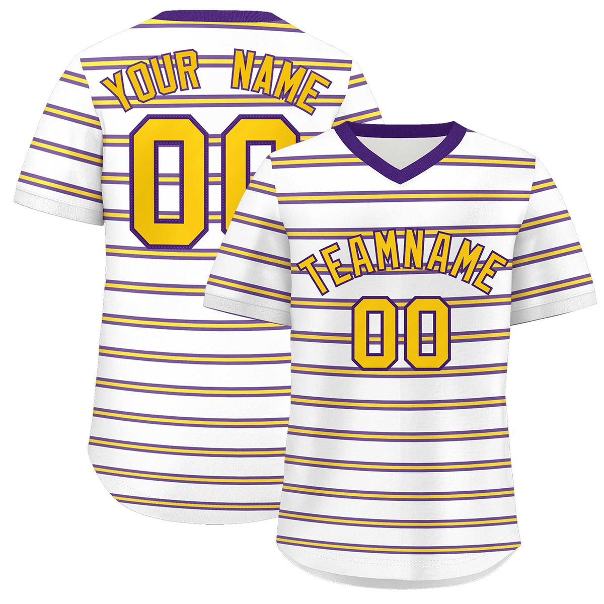 Custom White Purple-Yellow Personalized Horizontal Stripe Authentic Pullover Baseball Jersey | KXKSHOP