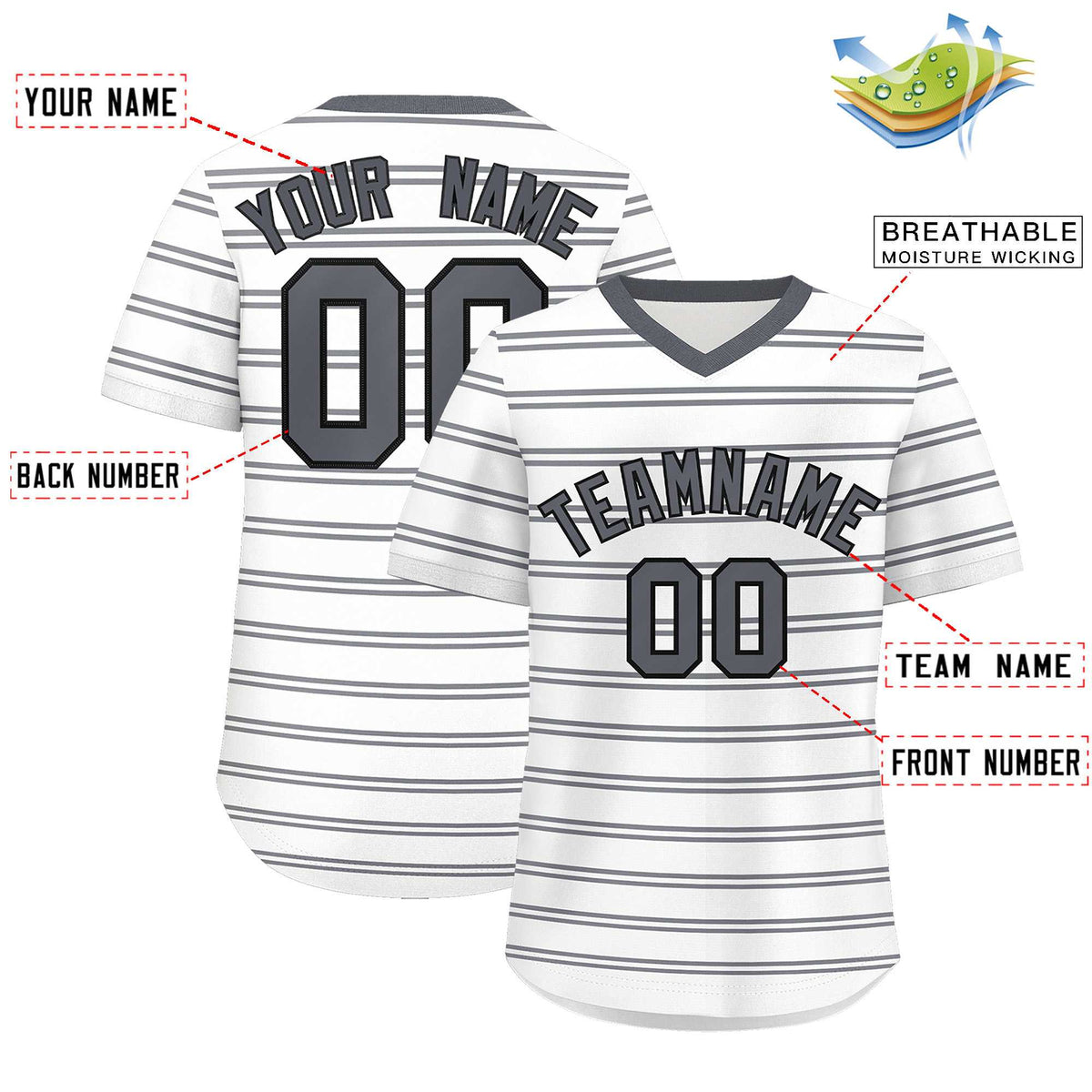 Custom White Dark Gray-White Personalized Horizontal Stripe Authentic Pullover Baseball Jersey | KXKSHOP