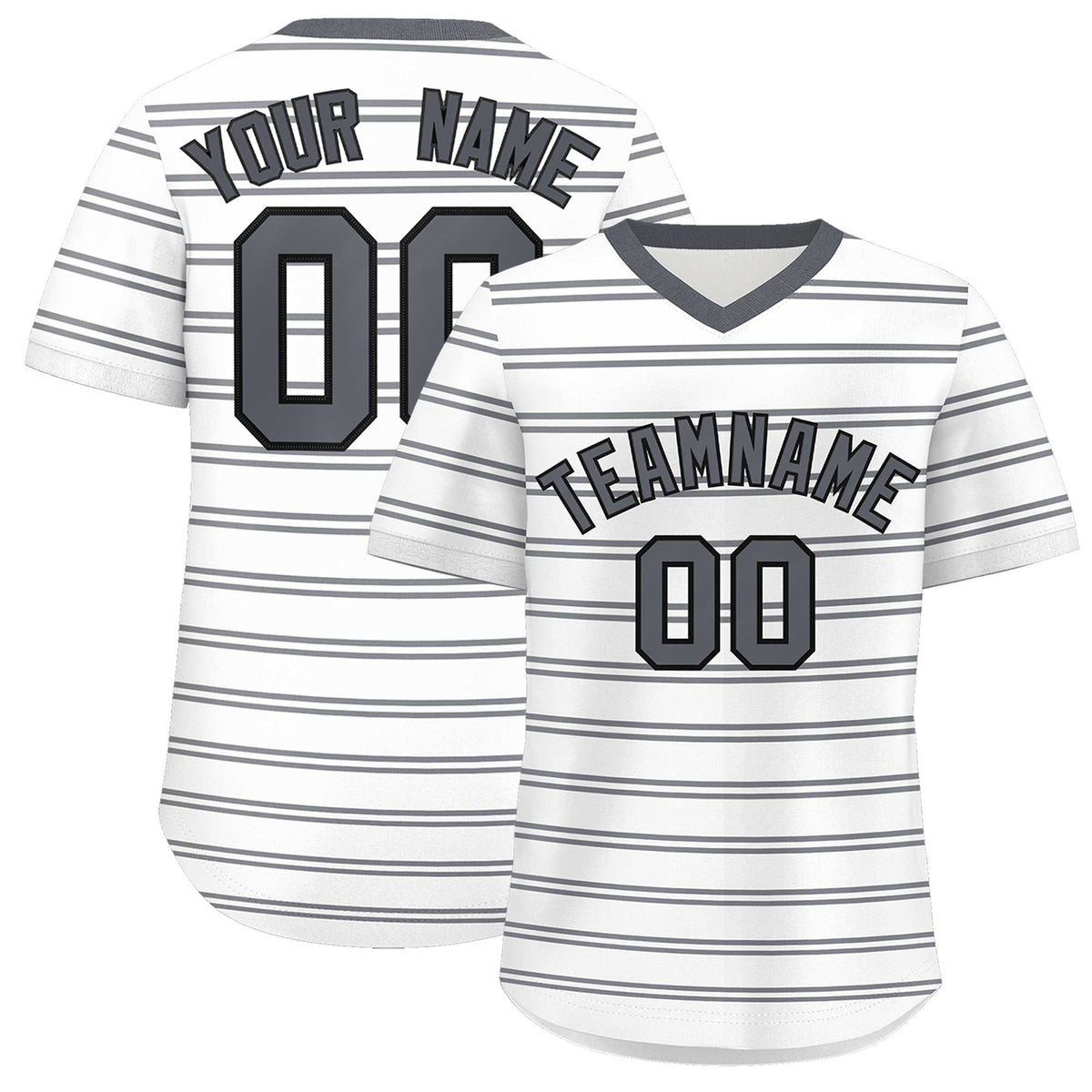 Custom White Dark Gray-White Personalized Horizontal Stripe Authentic Pullover Baseball Jersey | KXKSHOP