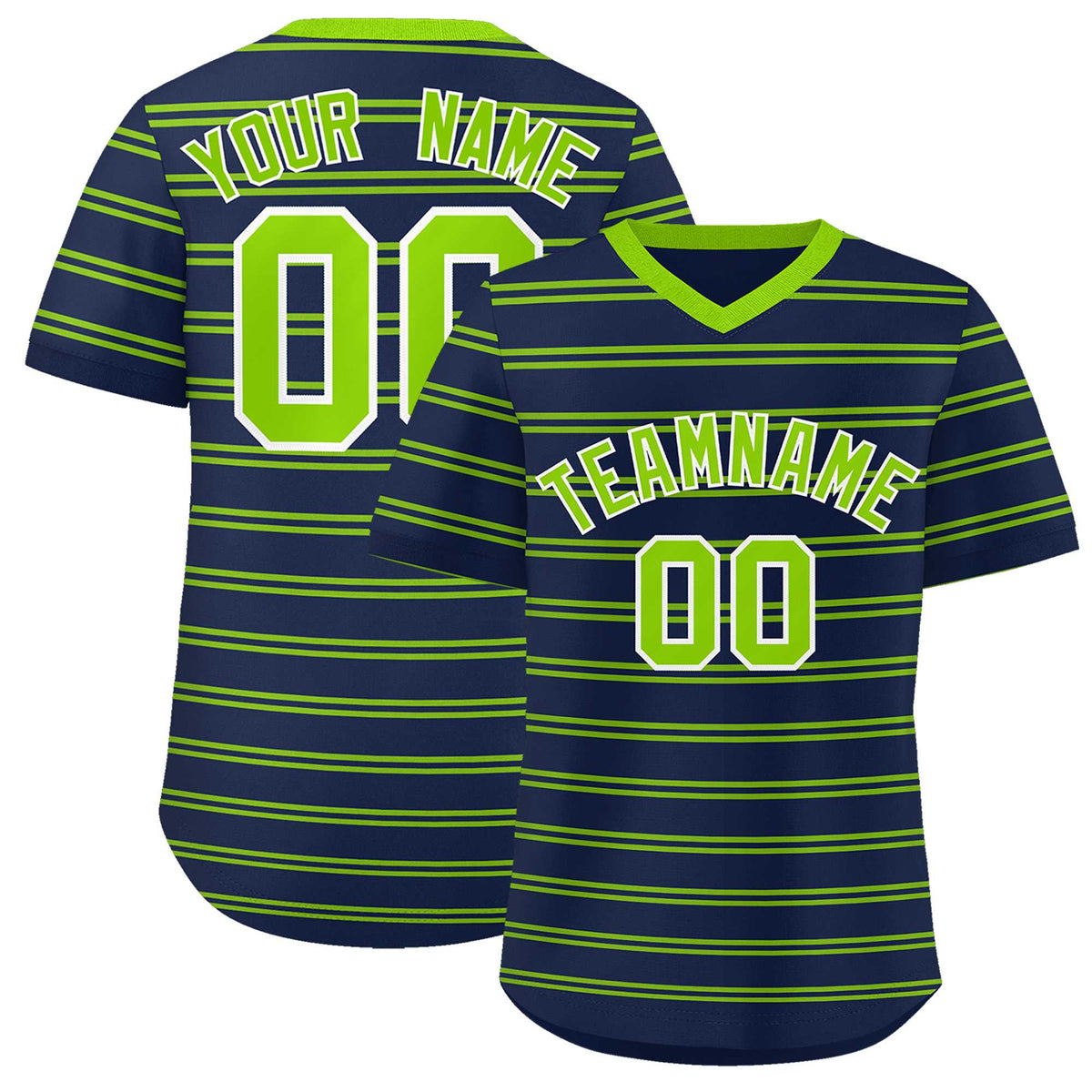 Custom Navy Neon Green Personalized Horizontal Stripe Authentic Pullover Baseball Jersey | KXKSHOP