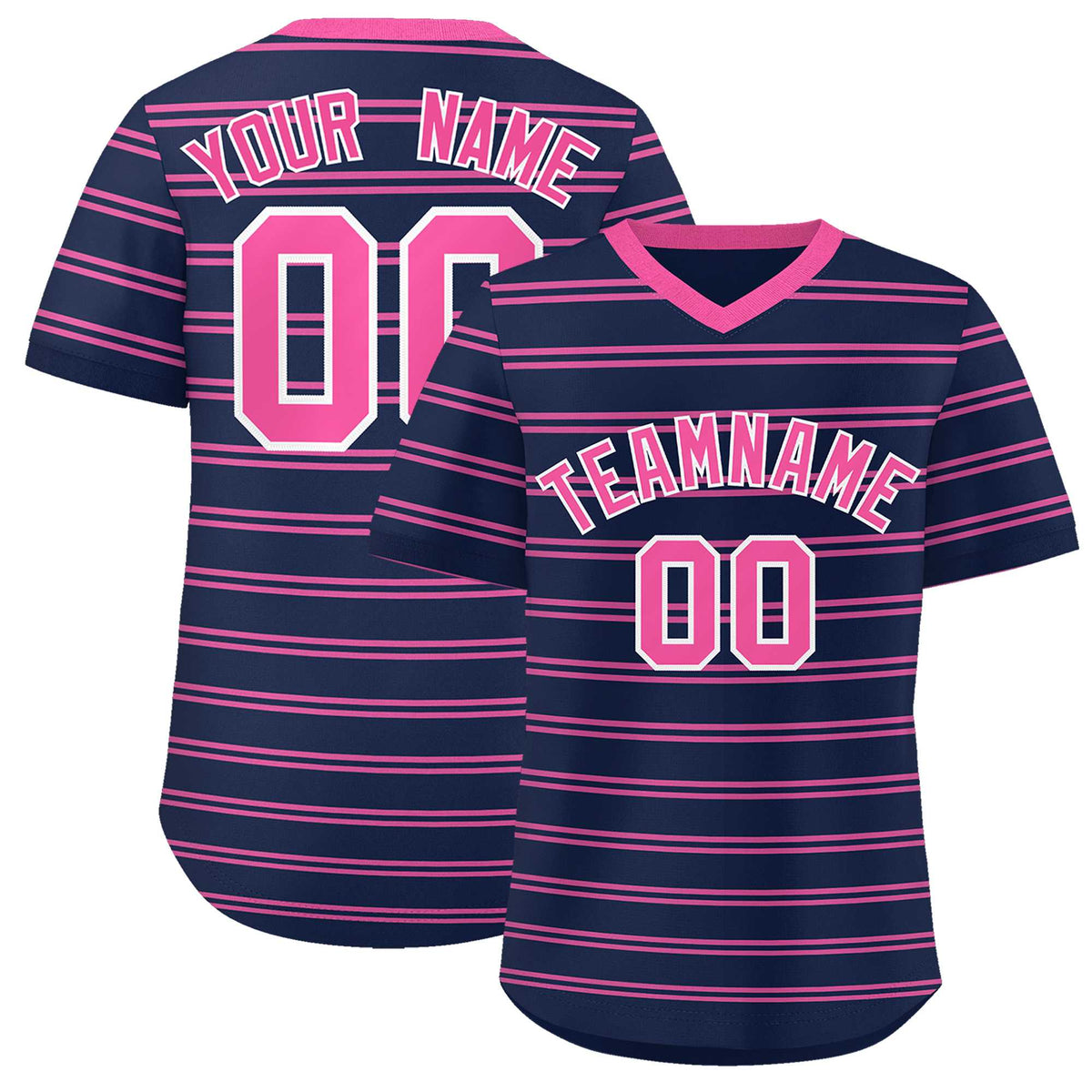 Custom Navy Pink Personalized Horizontal Stripe Authentic Pullover Baseball Jersey | KXKSHOP