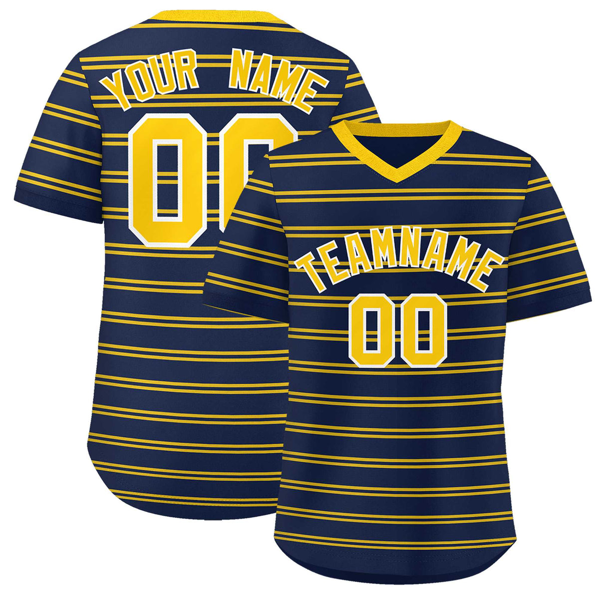 Custom Navy Gold Personalized Horizontal Stripe Authentic Pullover Baseball Jersey | KXKSHOP