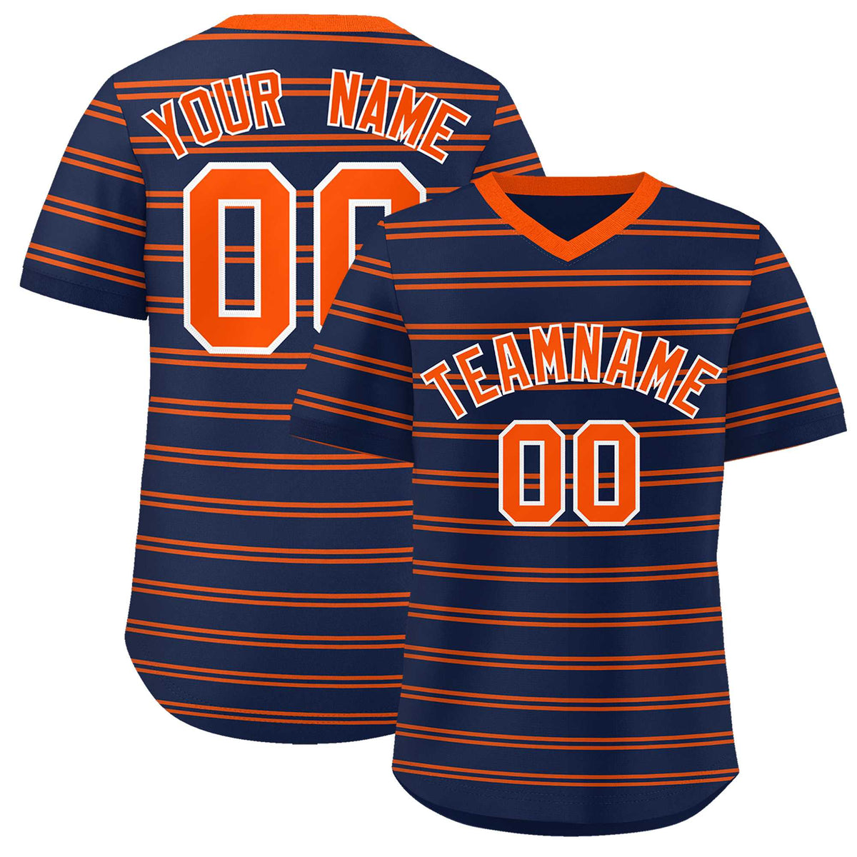 Custom Navy Orange Personalized Horizontal Stripe Authentic Pullover Baseball Jersey | KXKSHOP