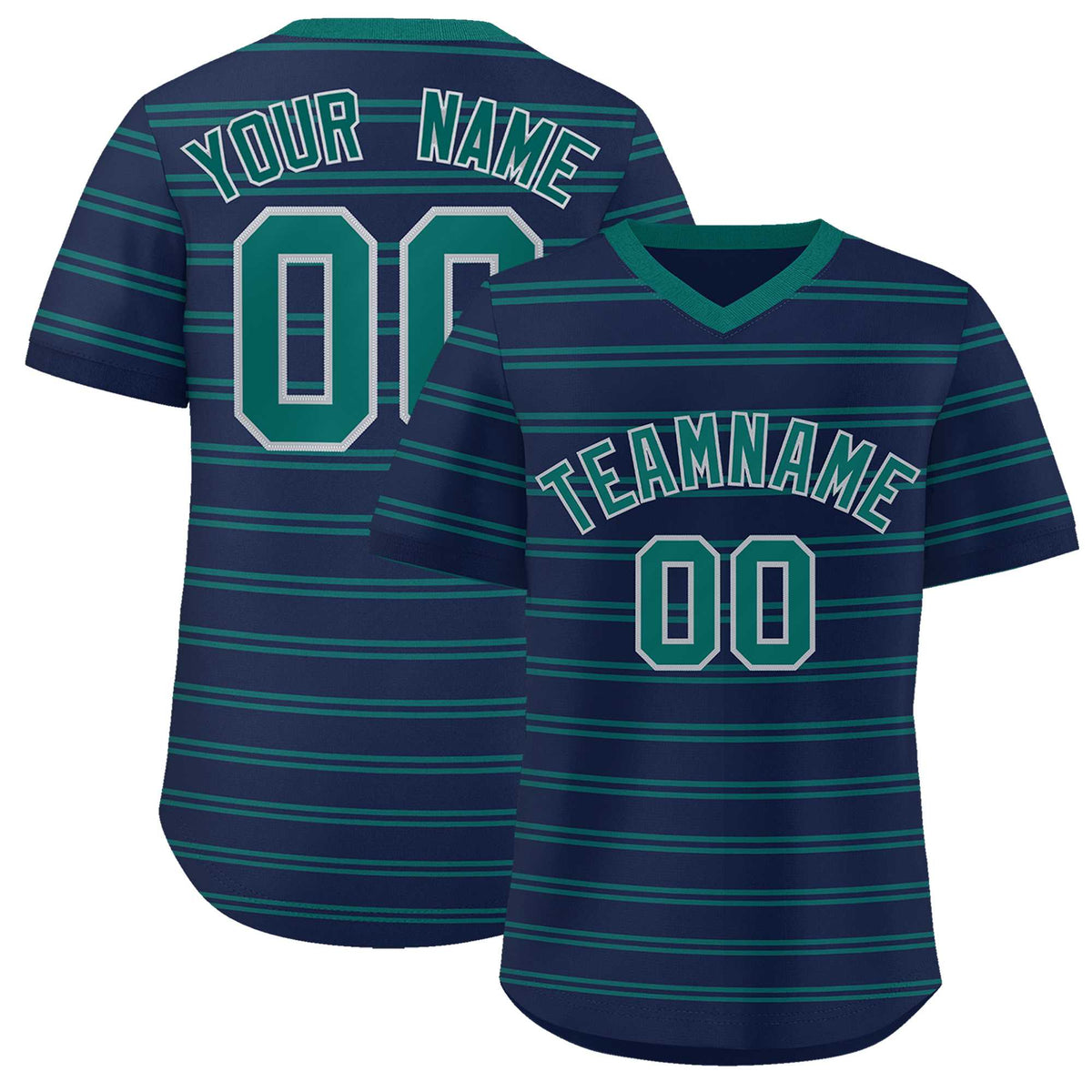 Custom Navy Aqua Personalized Horizontal Stripe Authentic Pullover Baseball Jersey | KXKSHOP
