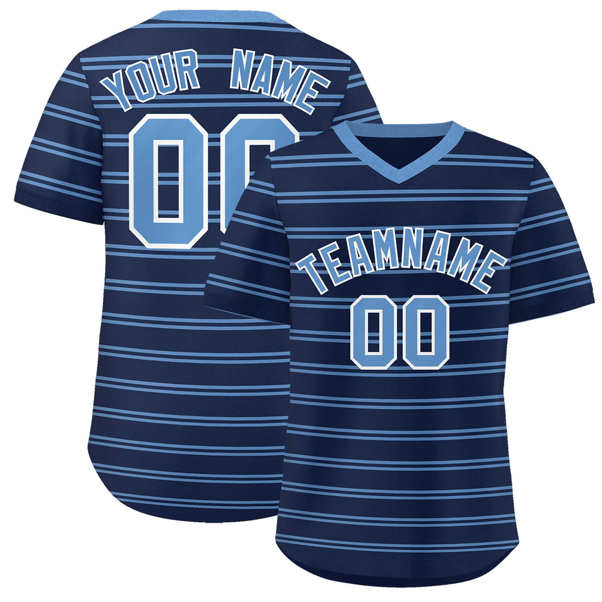 Custom Navy Light Blue Personalized Horizontal Stripe Authentic Pullover Baseball Jersey | KXKSHOP