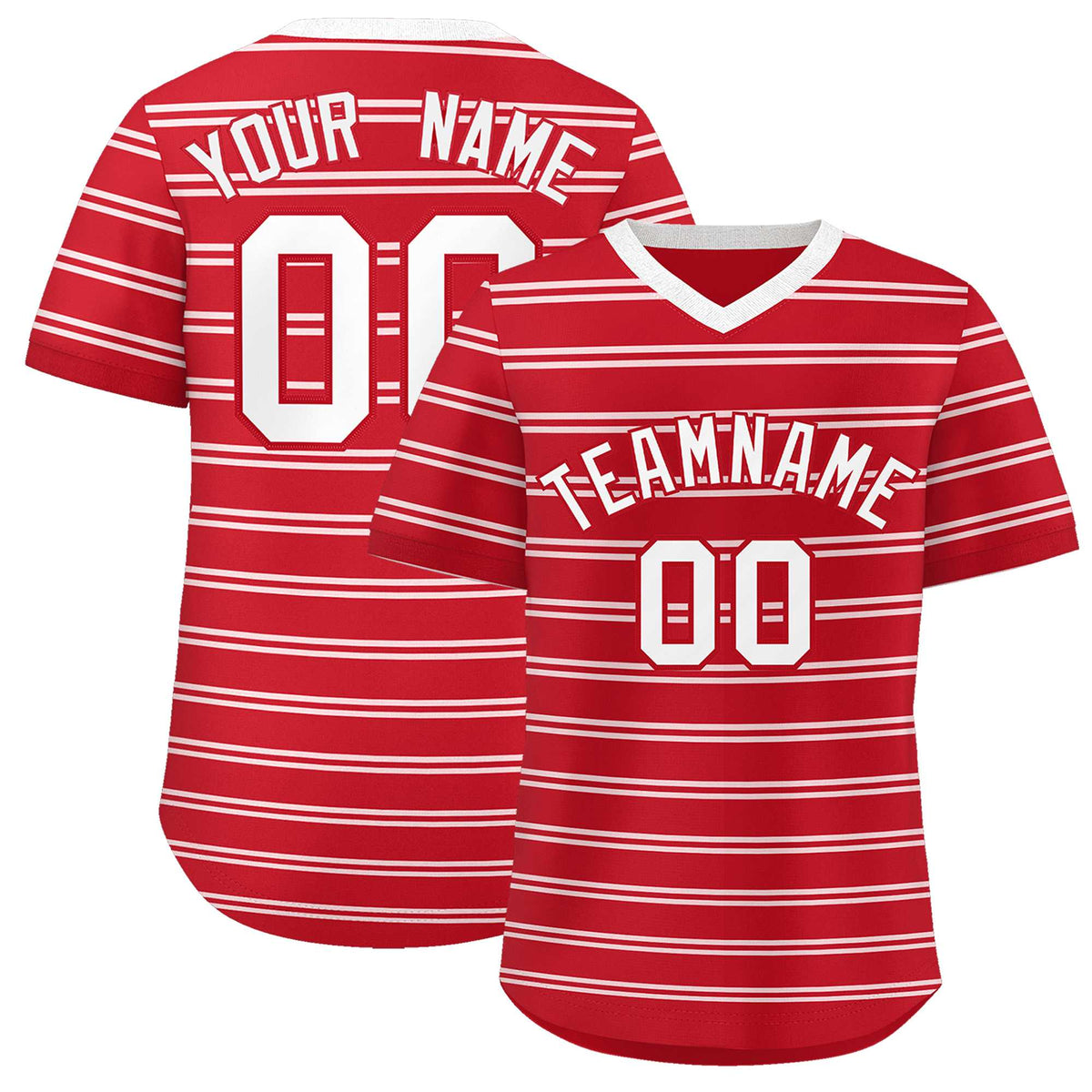 Custom Red White Personalized Horizontal Stripe Authentic Pullover Baseball Jersey | KXKSHOP