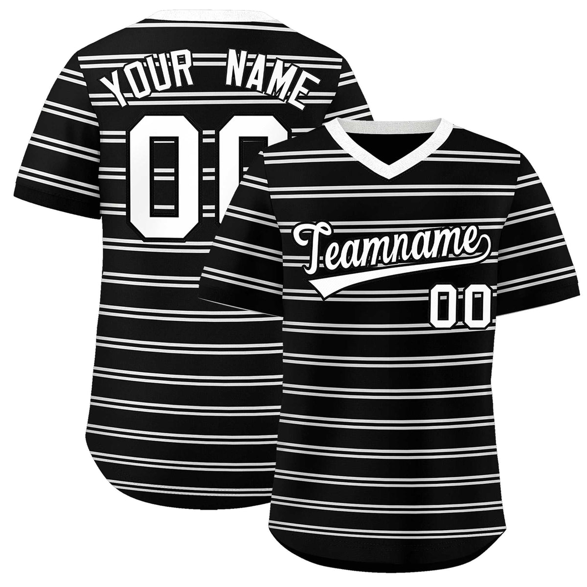 Custom Black White Personalized Horizontal Stripe Authentic Pullover Baseball Jersey | KXKSHOP