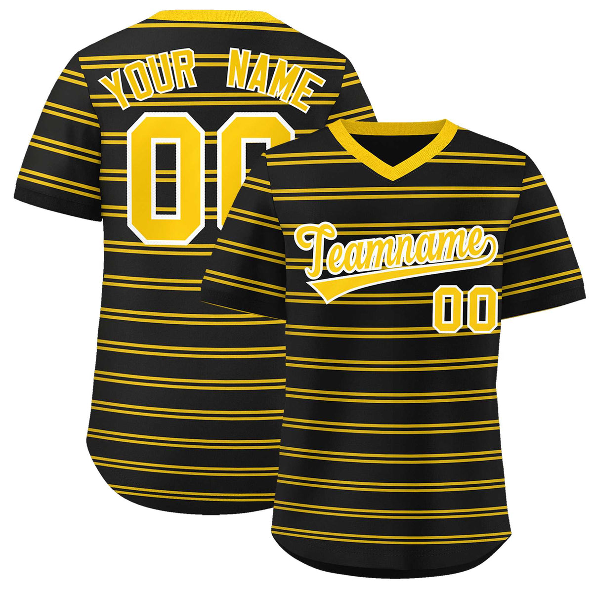 Custom Black Gold Personalized Horizontal Stripe Authentic Pullover Baseball Jersey | KXKSHOP