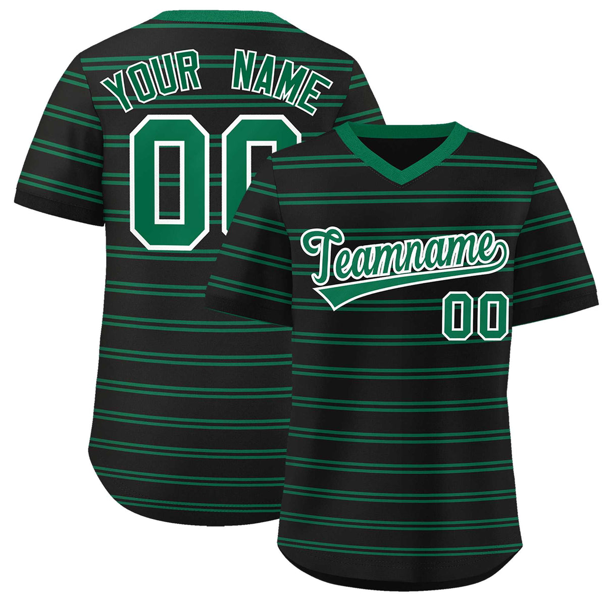 Custom Black Kelly Green Personalized Horizontal Stripe Authentic Pullover Baseball Jersey | KXKSHOP