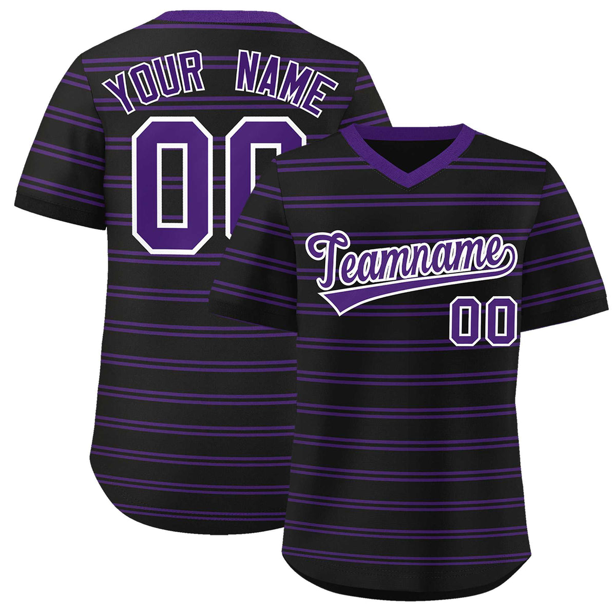 Custom Black Purple Personalized Horizontal Stripe Authentic Pullover Baseball Jersey | KXKSHOP