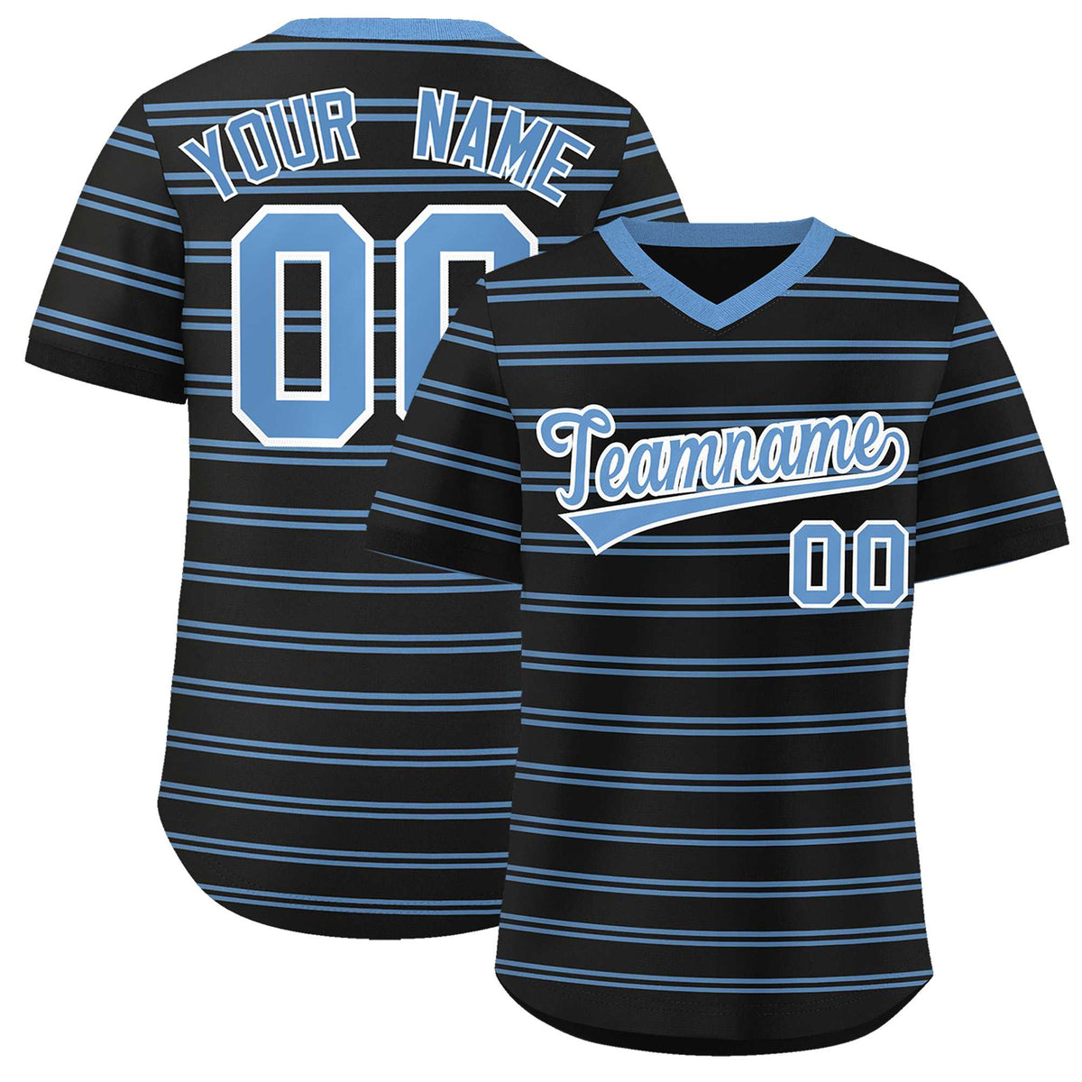 Custom Black Light Blue Personalized Horizontal Stripe Authentic Pullover Baseball Jersey | KXKSHOP