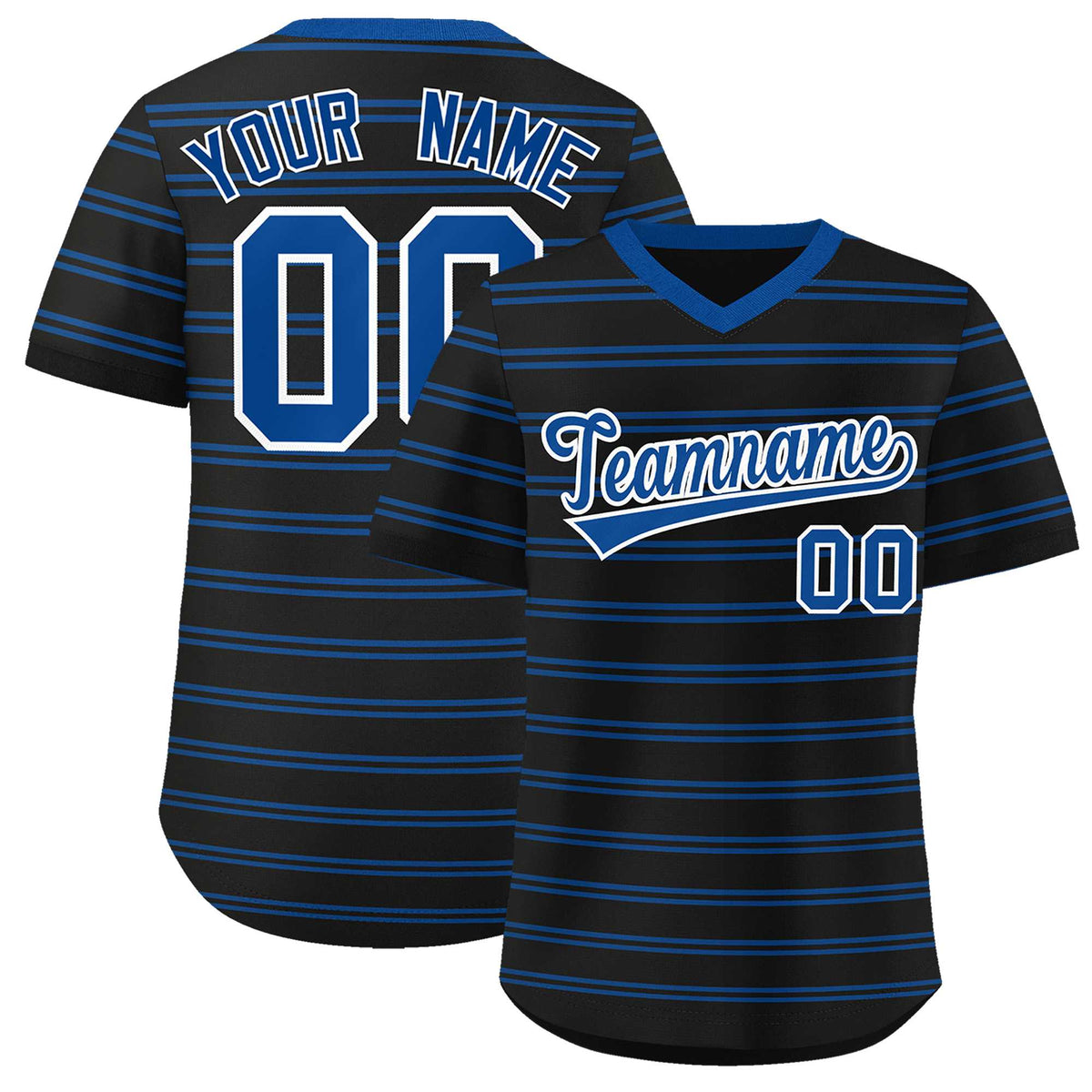 Custom Black Royal Personalized Horizontal Stripe Authentic Pullover Baseball Jersey | KXKSHOP