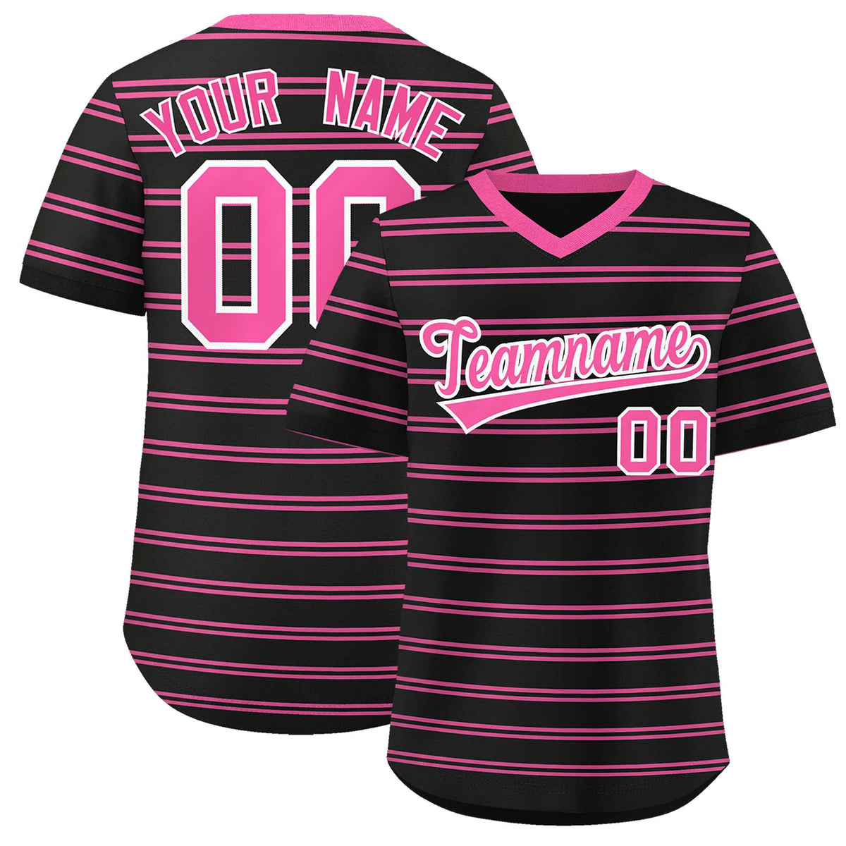 Custom Black Pink Personalized Horizontal Stripe Authentic Pullover Baseball Jersey | KXKSHOP