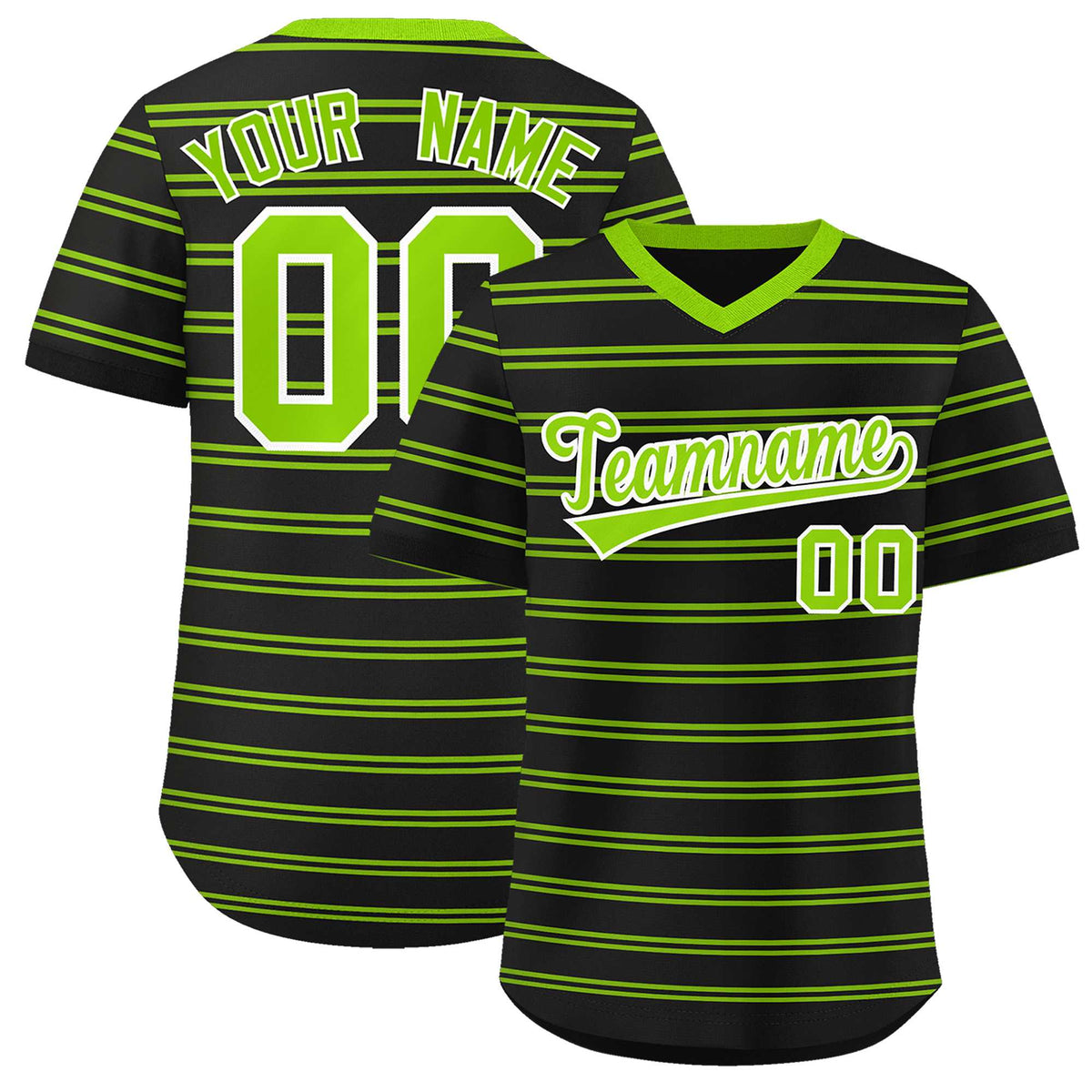 Custom Black Neon Green Personalized Horizontal Stripe Authentic Pullover Baseball Jersey | KXKSHOP