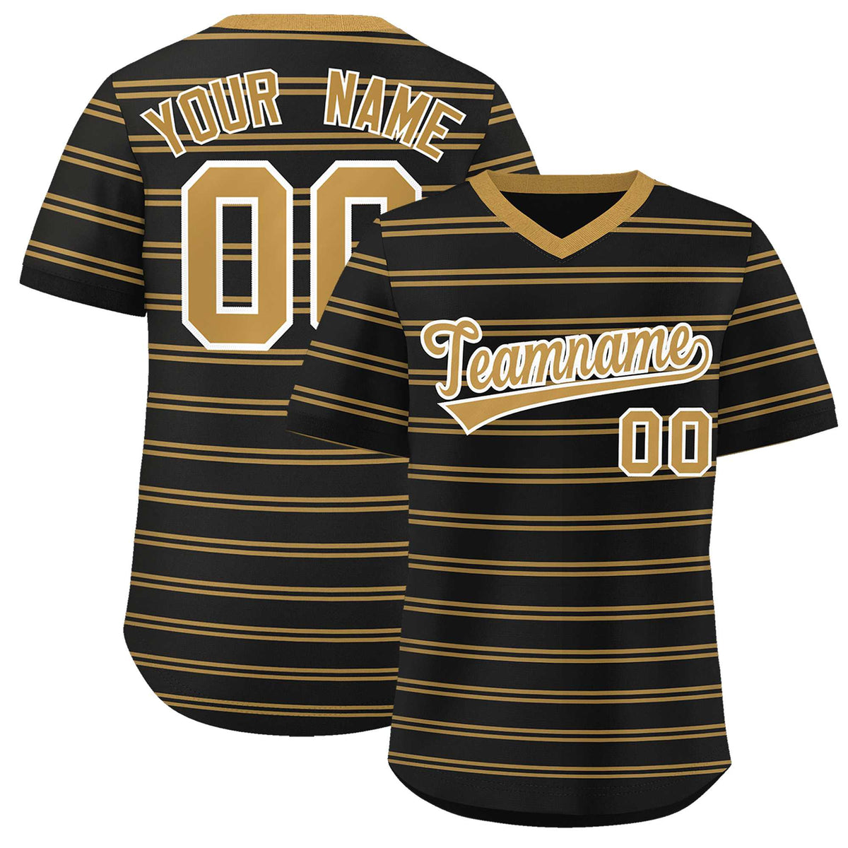 Custom Black Old Gold Personalized Horizontal Stripe Authentic Pullover Baseball Jersey | KXKSHOP
