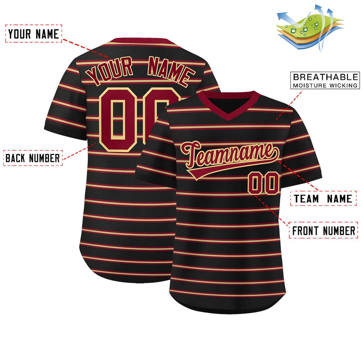 Custom Black Crimson-Khaki Personalized Horizontal Stripe Authentic Pullover Baseball Jersey | KXKSHOP