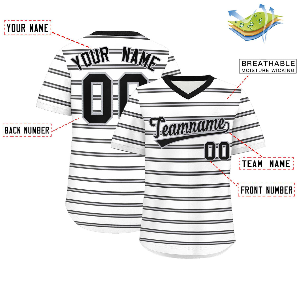 Custom White Black-Gray Personalized Horizontal Stripe Authentic Pullover Baseball Jersey | KXKSHOP