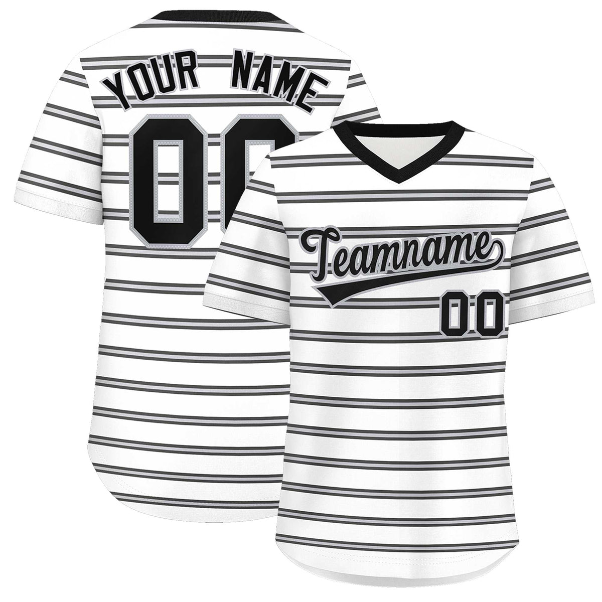 Custom White Black-Gray Personalized Horizontal Stripe Authentic Pullover Baseball Jersey | KXKSHOP