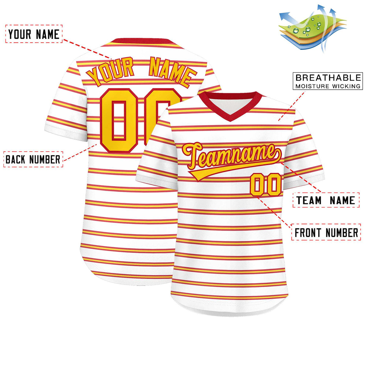 Custom White Red-Gold Personalized Horizontal Stripe Authentic Pullover Baseball Jersey | KXKSHOP