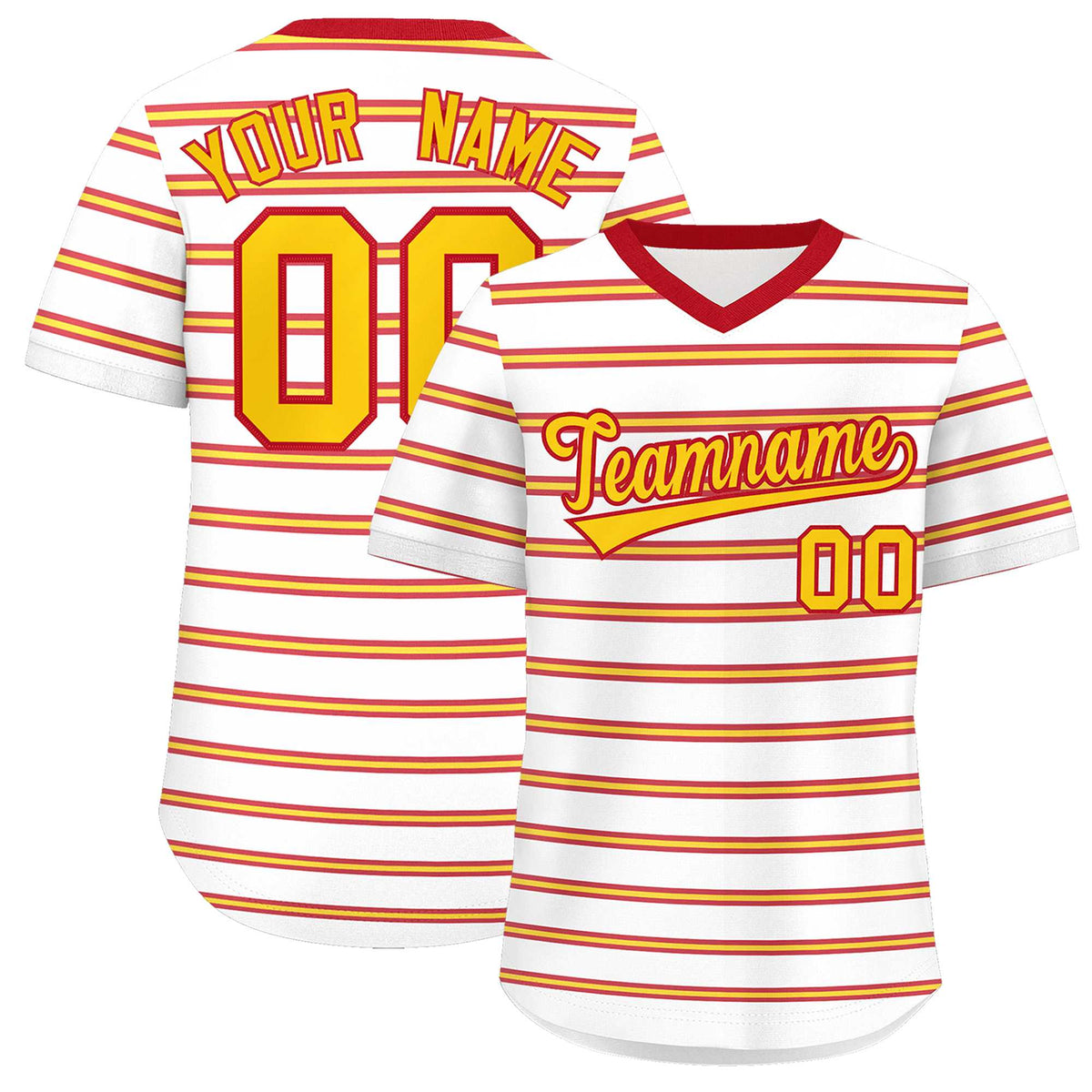 Custom White Red-Gold Personalized Horizontal Stripe Authentic Pullover Baseball Jersey | KXKSHOP