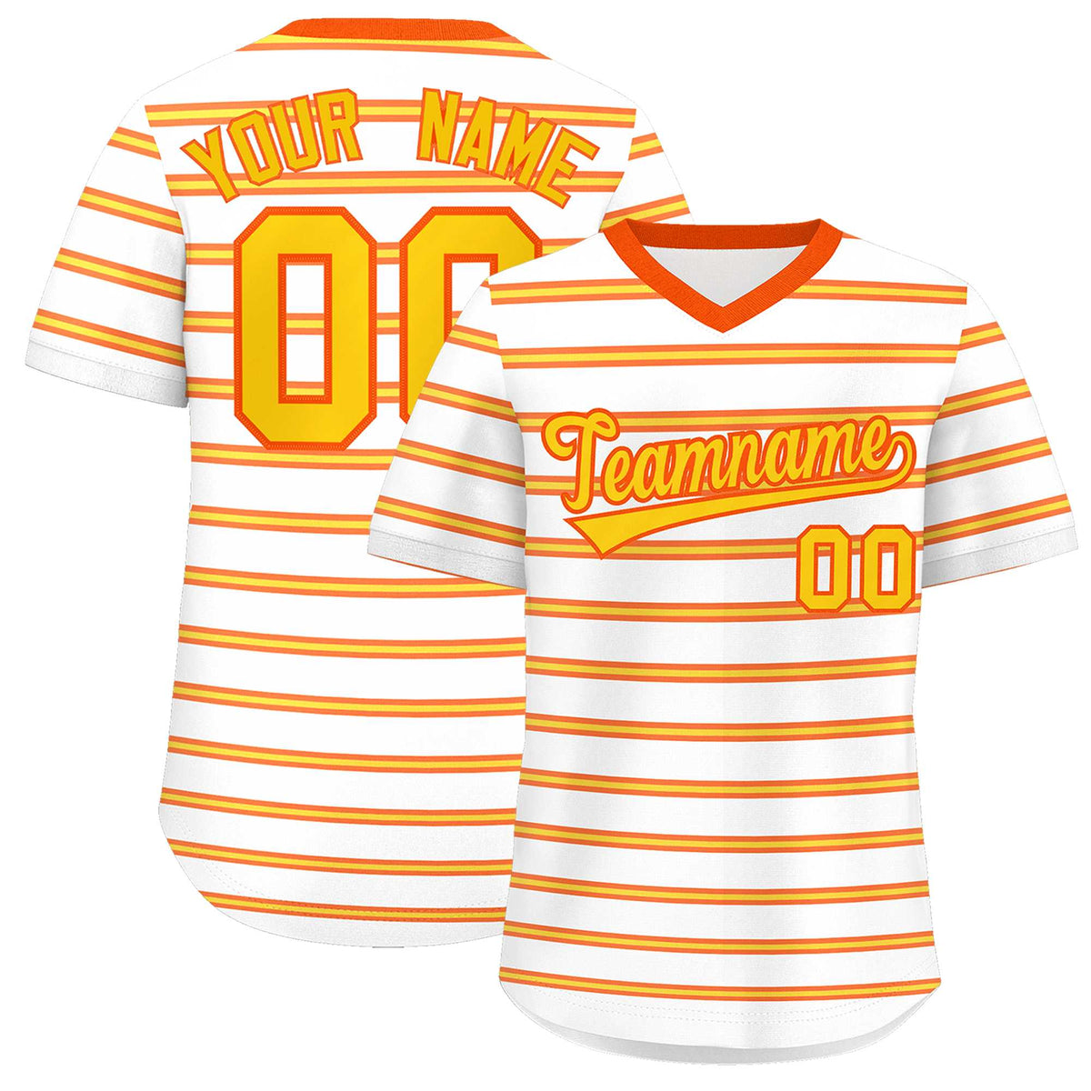 Custom White Orange-Gold Personalized Horizontal Stripe Authentic Pullover Baseball Jersey | KXKSHOP