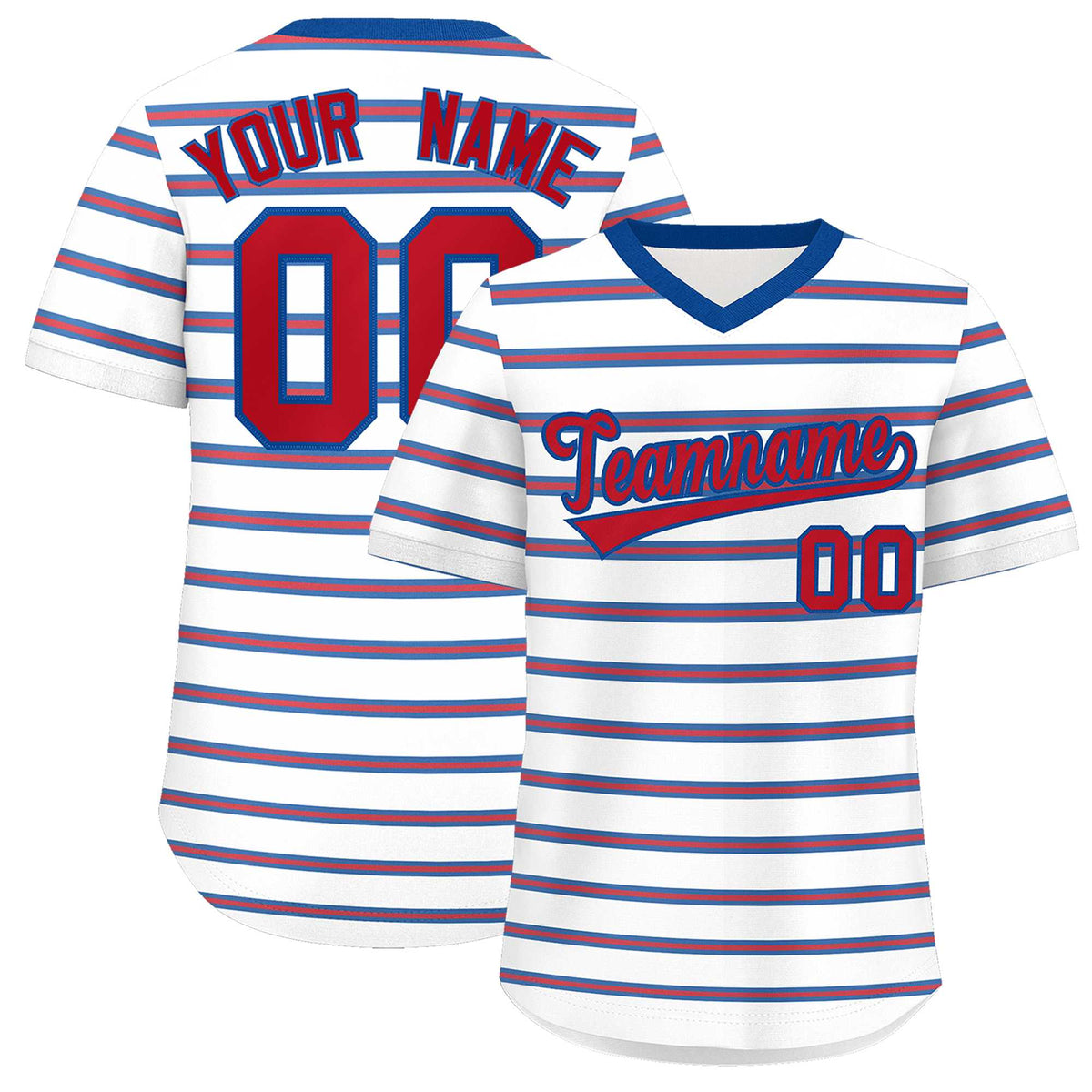 Custom White Royal-Red Personalized Horizontal Stripe Authentic Pullover Baseball Jersey | KXKSHOP