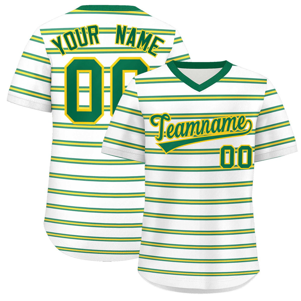 Custom White Kelly Green-Gold Personalized Horizontal Stripe Authentic Pullover Baseball Jersey | KXKSHOP