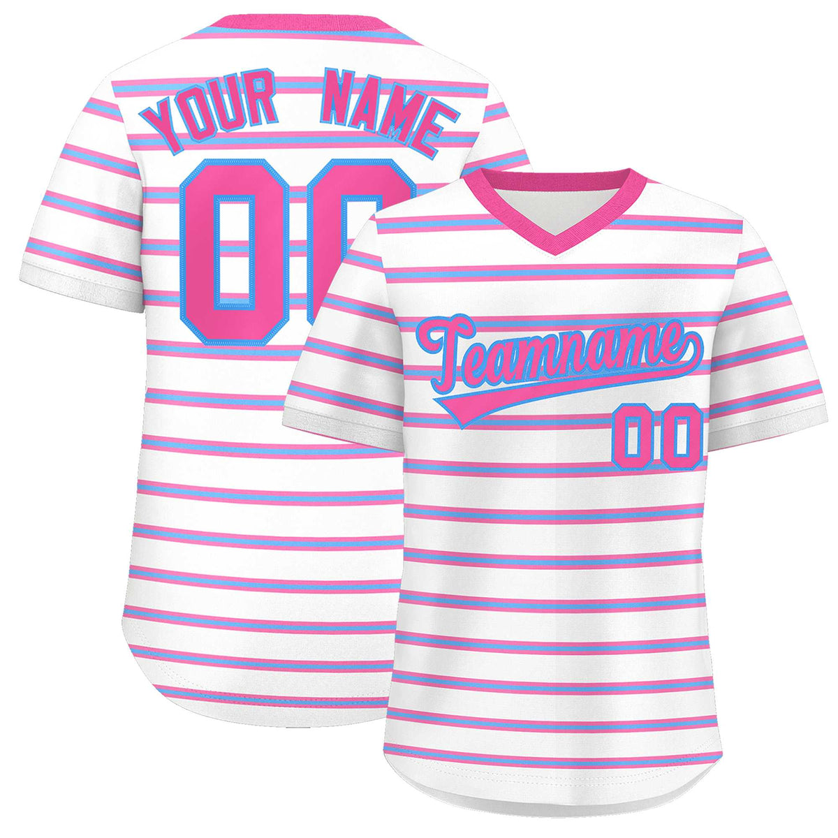 Custom White Pink-Powder Blue Personalized Horizontal Stripe Authentic Pullover Baseball Jersey | KXKSHOP